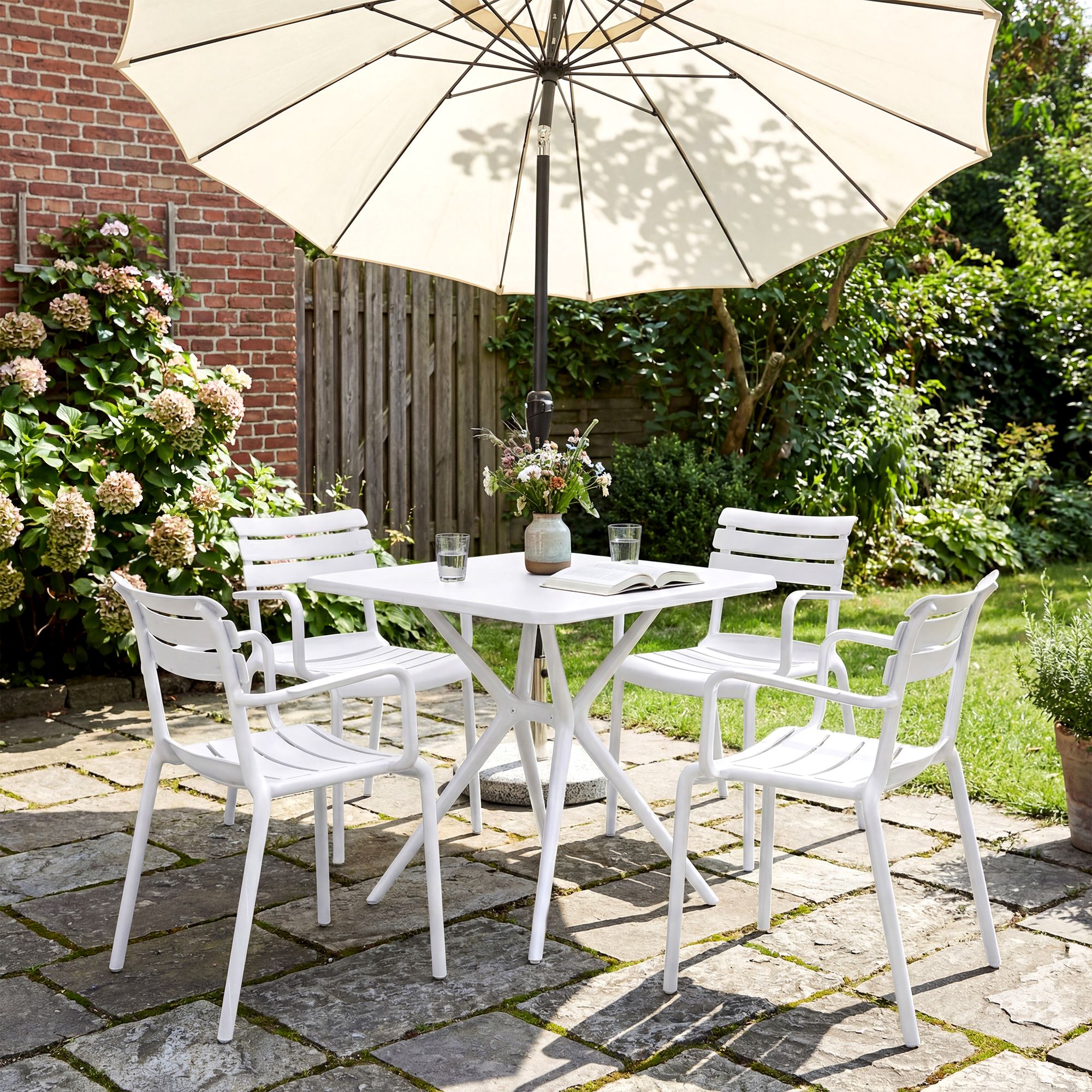 Gartenmöbel-Set Avena mit 4 Stühlen weiß