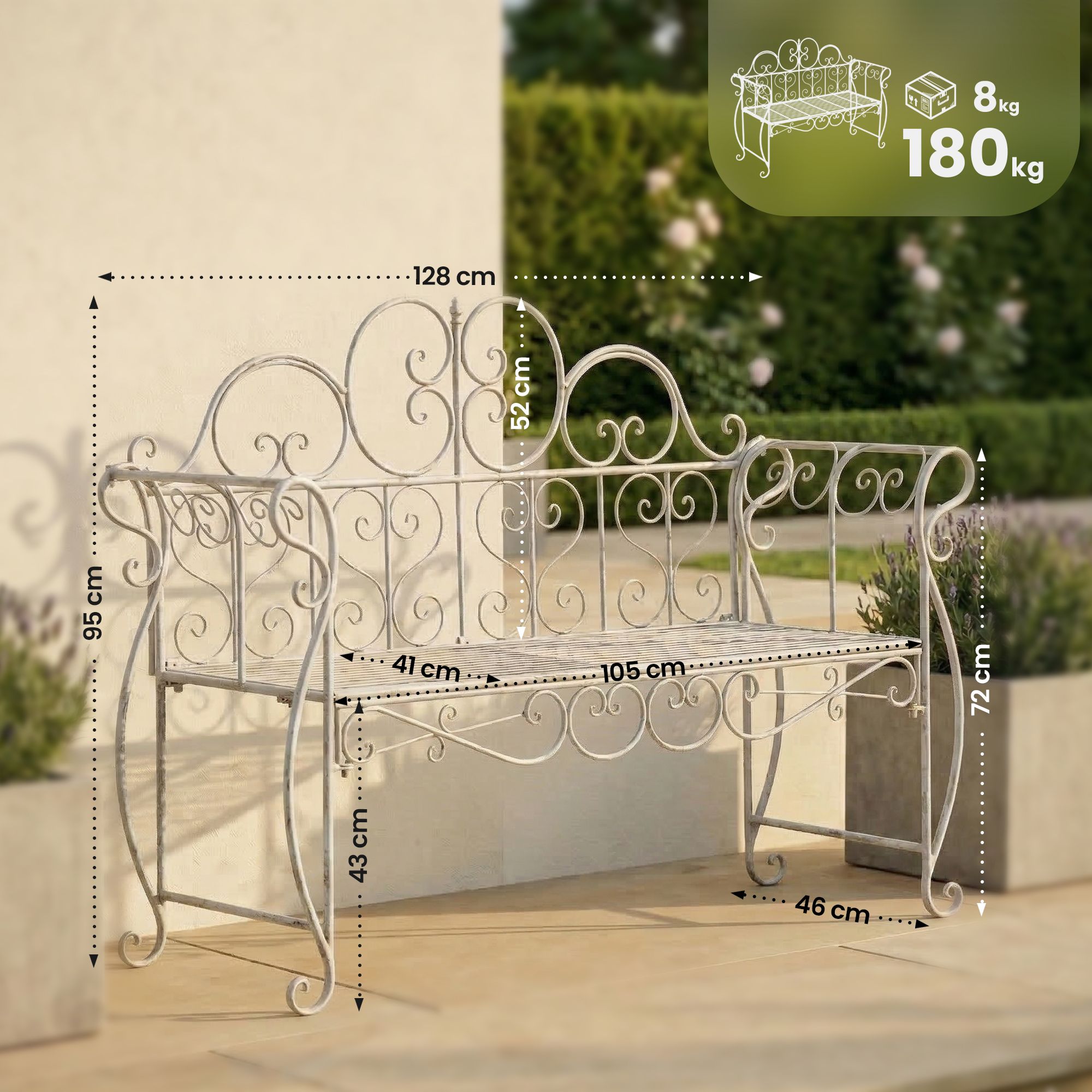 Gartenbank Minna antik weiß