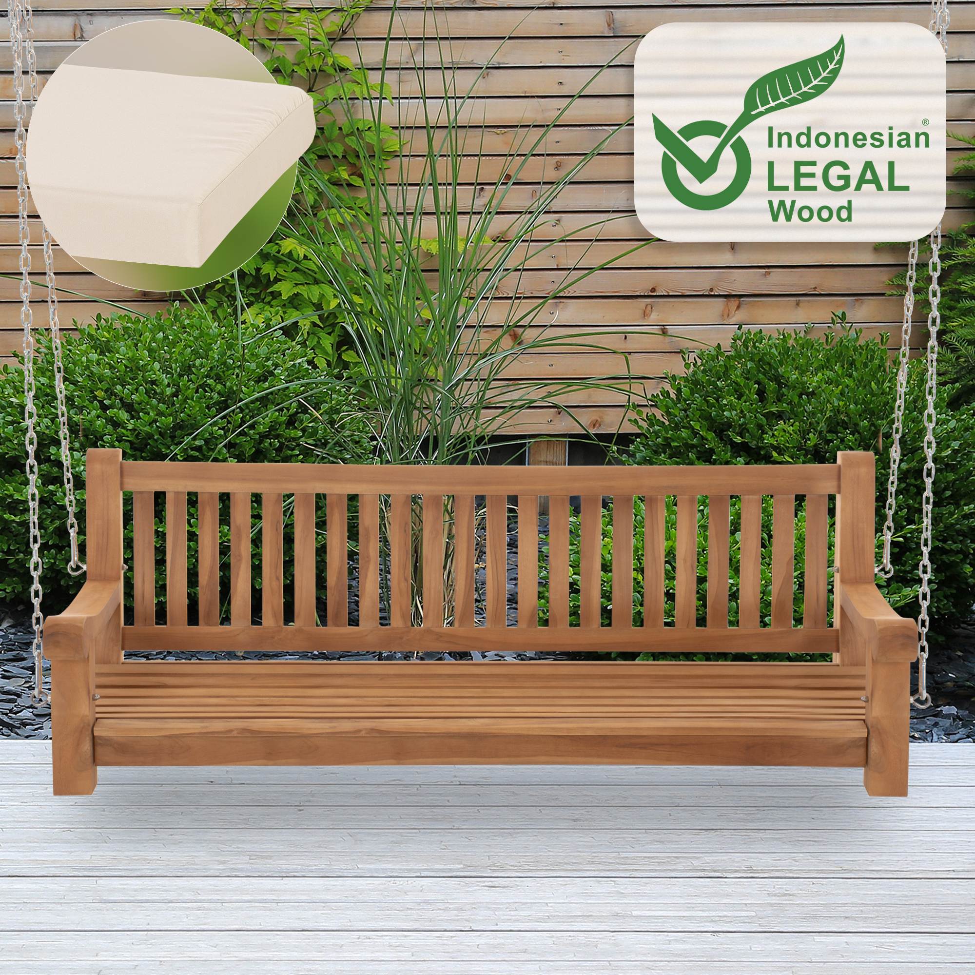 Schaukelbank wetterfest Joyce mit Sitzkissen creme 166x48x8 cm