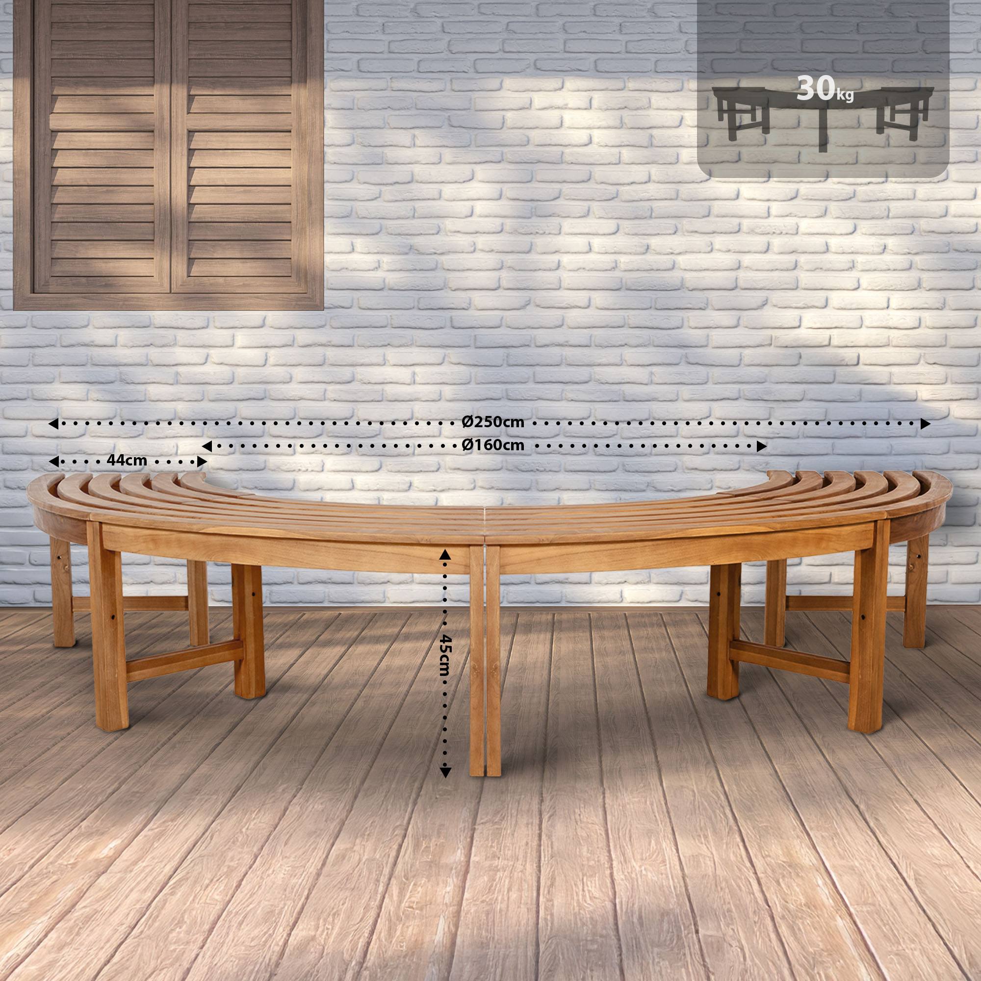 Baumbank Male halbrund ohne Rückenlehne 250 cm teak