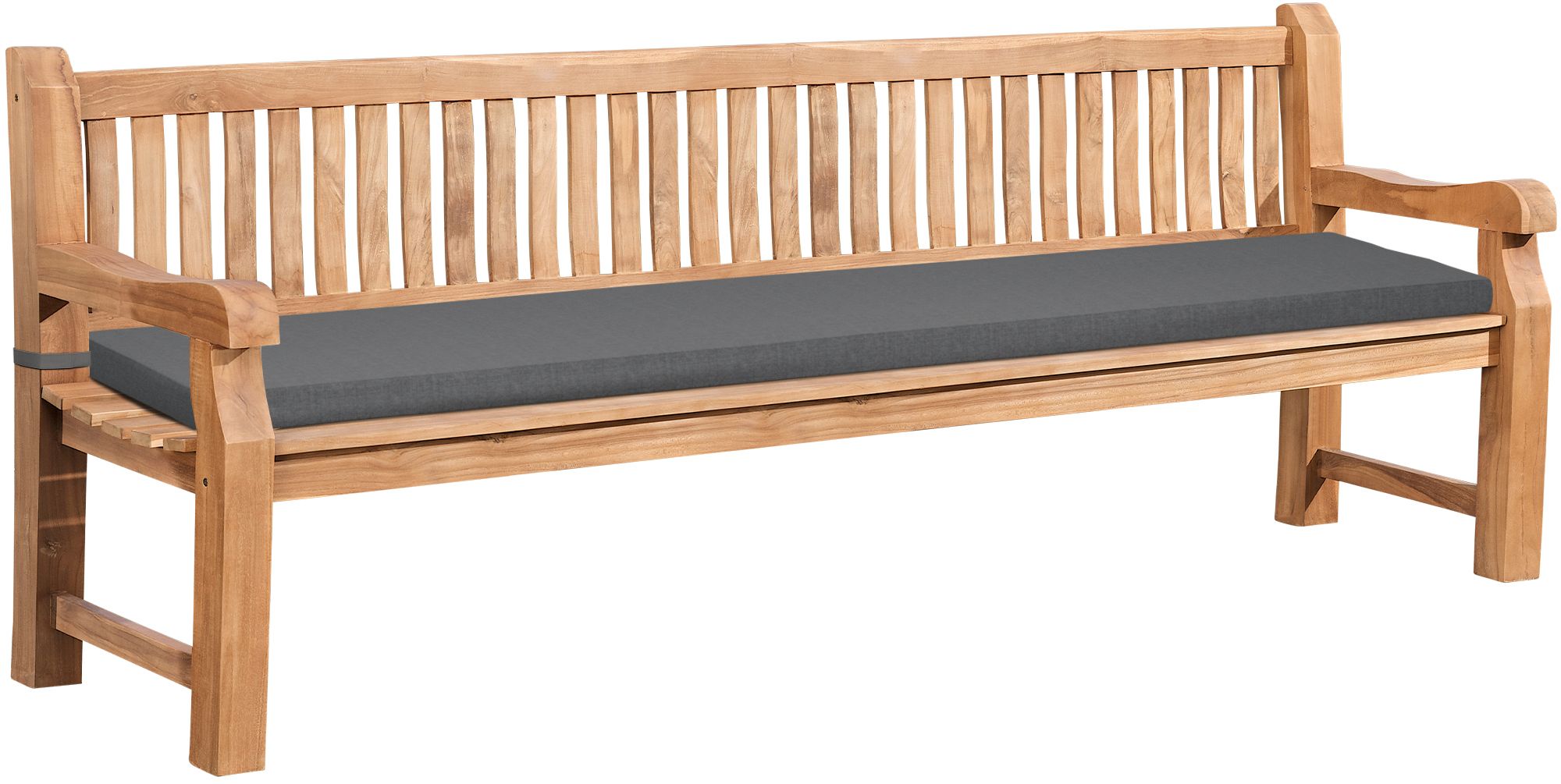 Gartenbank Teakholz Daxon mit Sitzkissen dunkelgrau 240 cm
