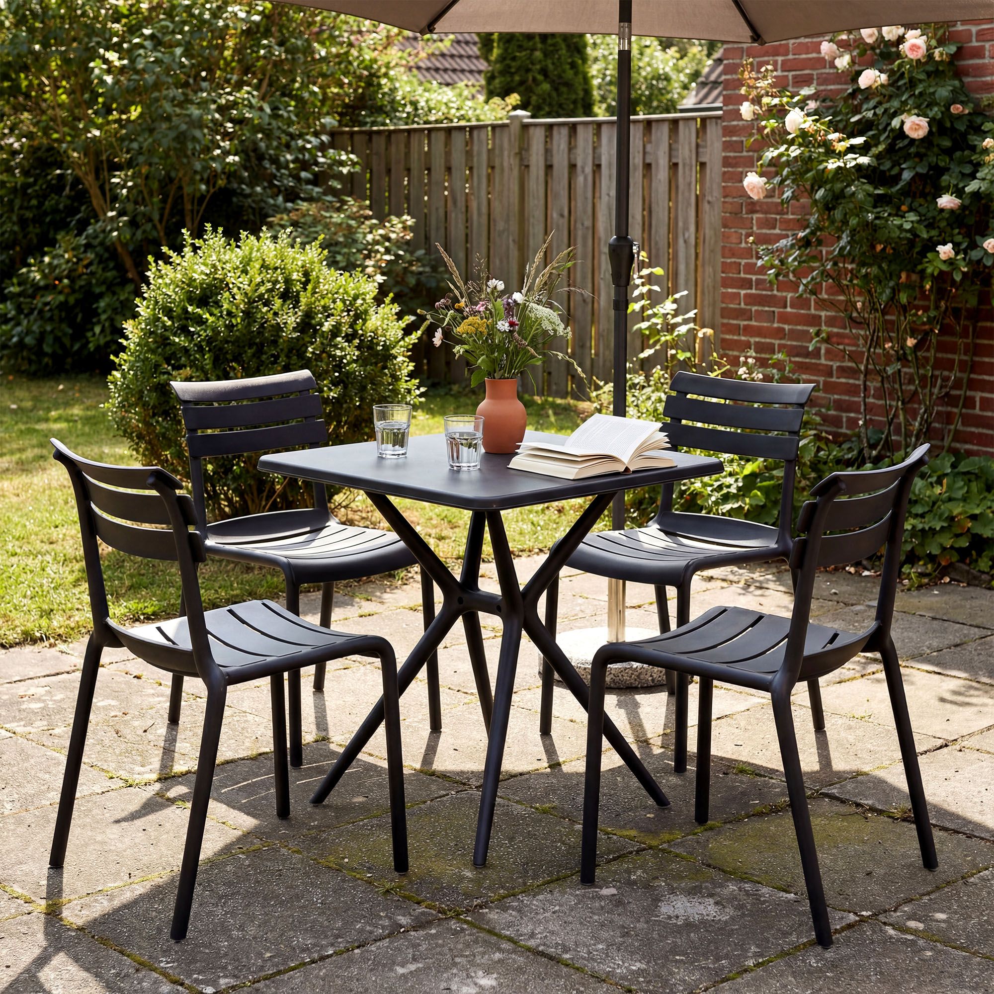 Gartenmöbel-Set Vela mit 4 Stühlen schwarz