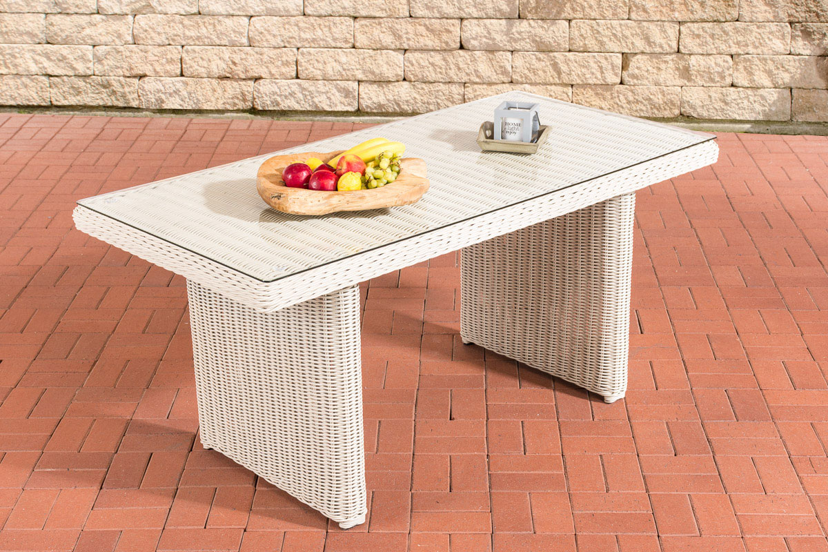 Polyrattan Esstisch La Gomera Klarglas 120/140/160 cm perlweiß 160 cm