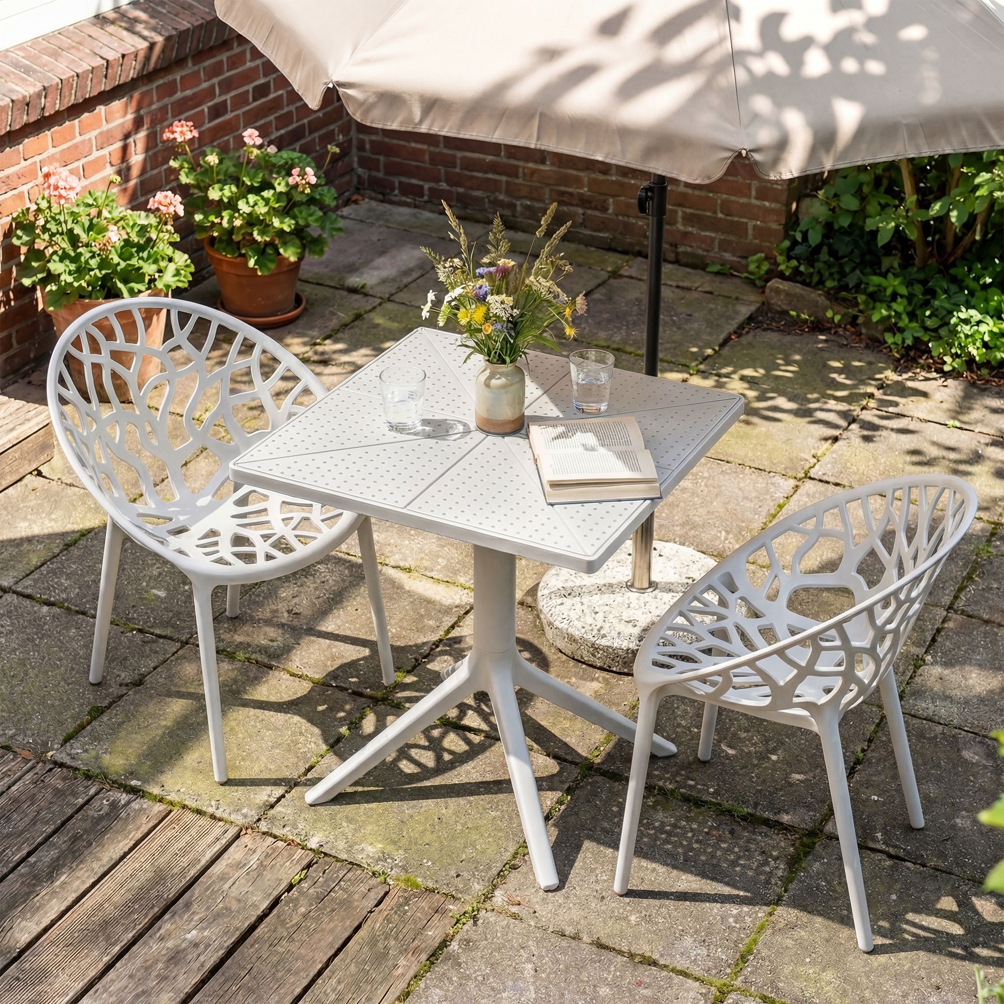 Gartenmöbel-Set Neriva mit 2 Stühlen weiß