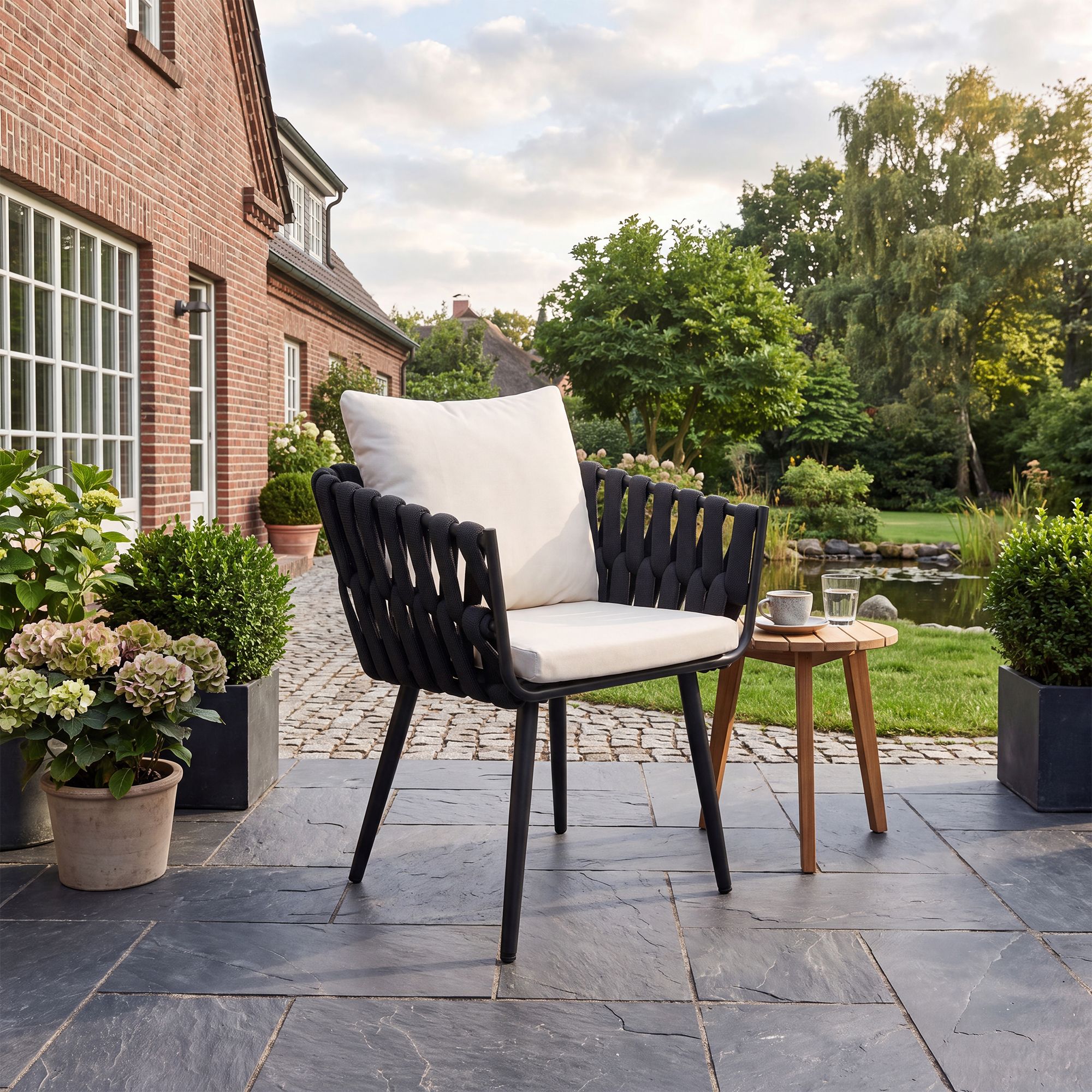 Gartenstuhl Lombardia Anthrazit mit Sitzkissen creme