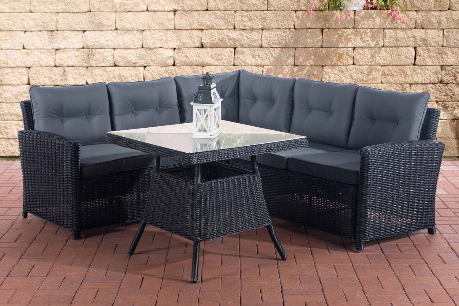 Polyrattan Gartengarnitur Sierra 5 mm schwarz eisengrau