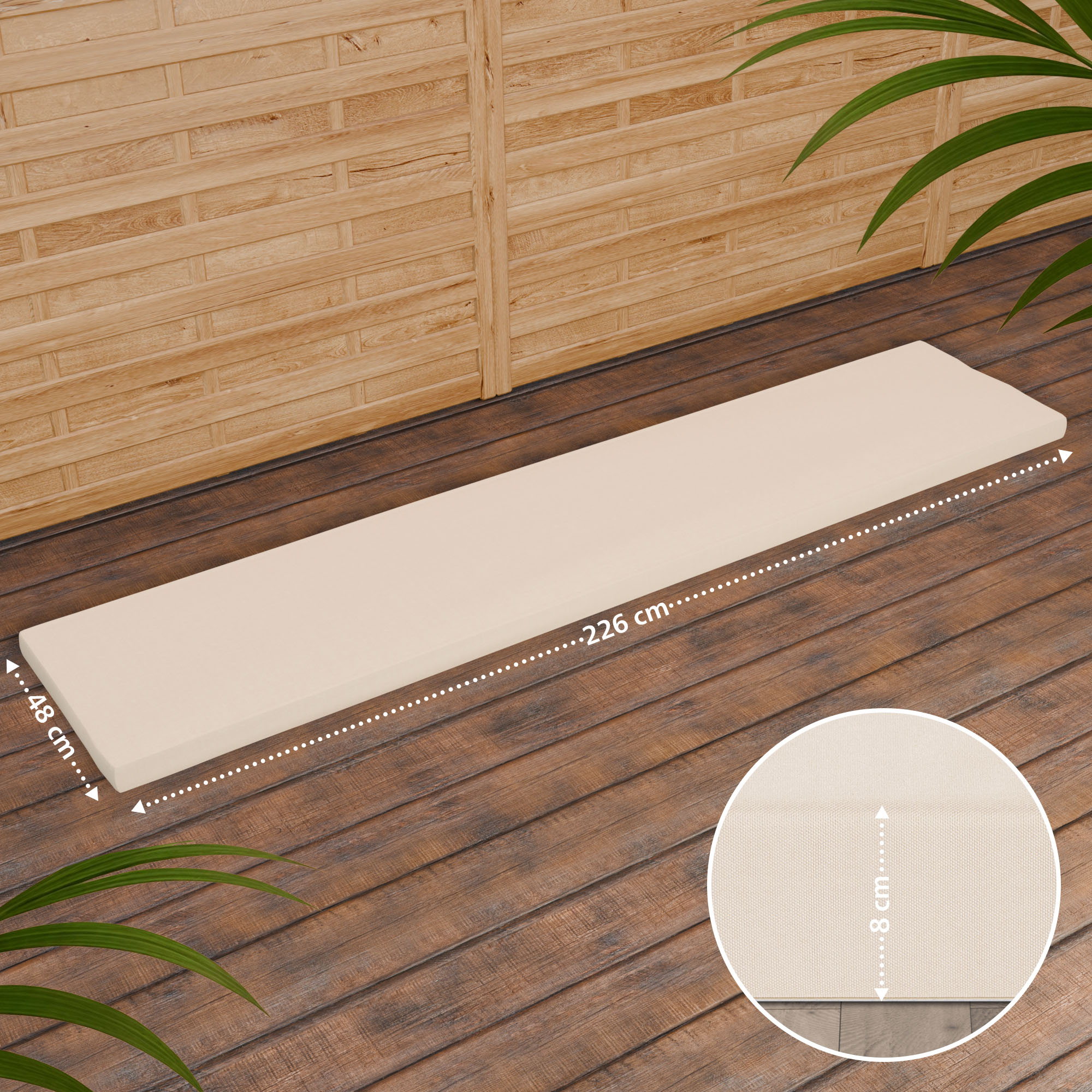 Gartenbank Teakholz Daxon mit Sitzkissen creme 240 cm