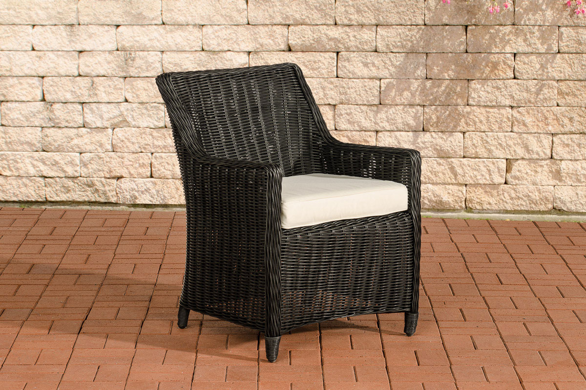 Polyrattan 6er Set Sessel Stuhl Sandnes schwarz cremeweiß