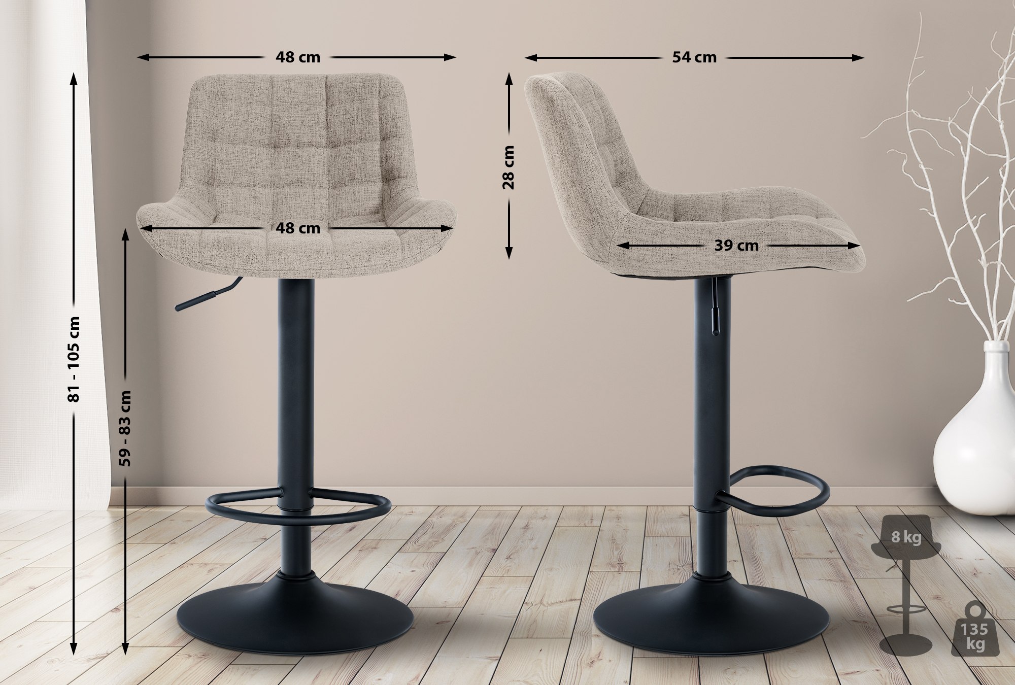 2er Set Barhocker Tover