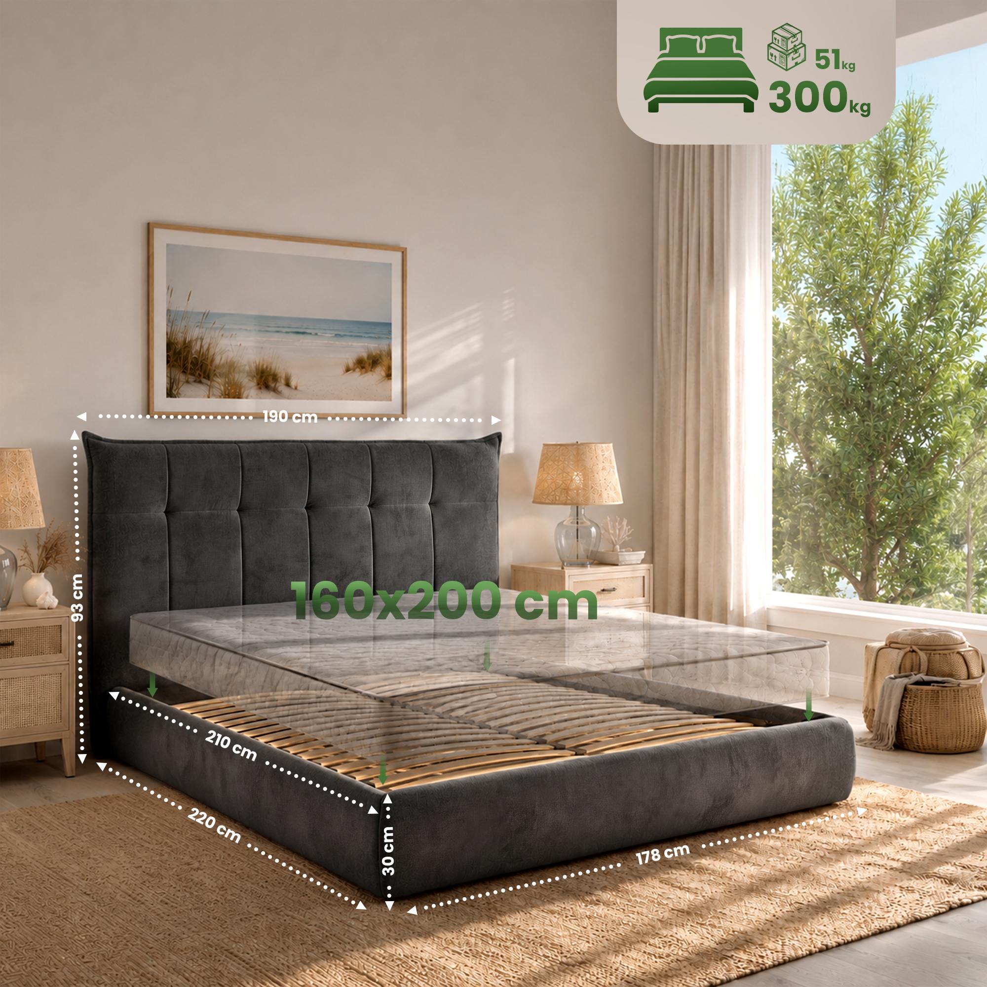 Bett Mirka 160 x 200 cm dunkelgrau