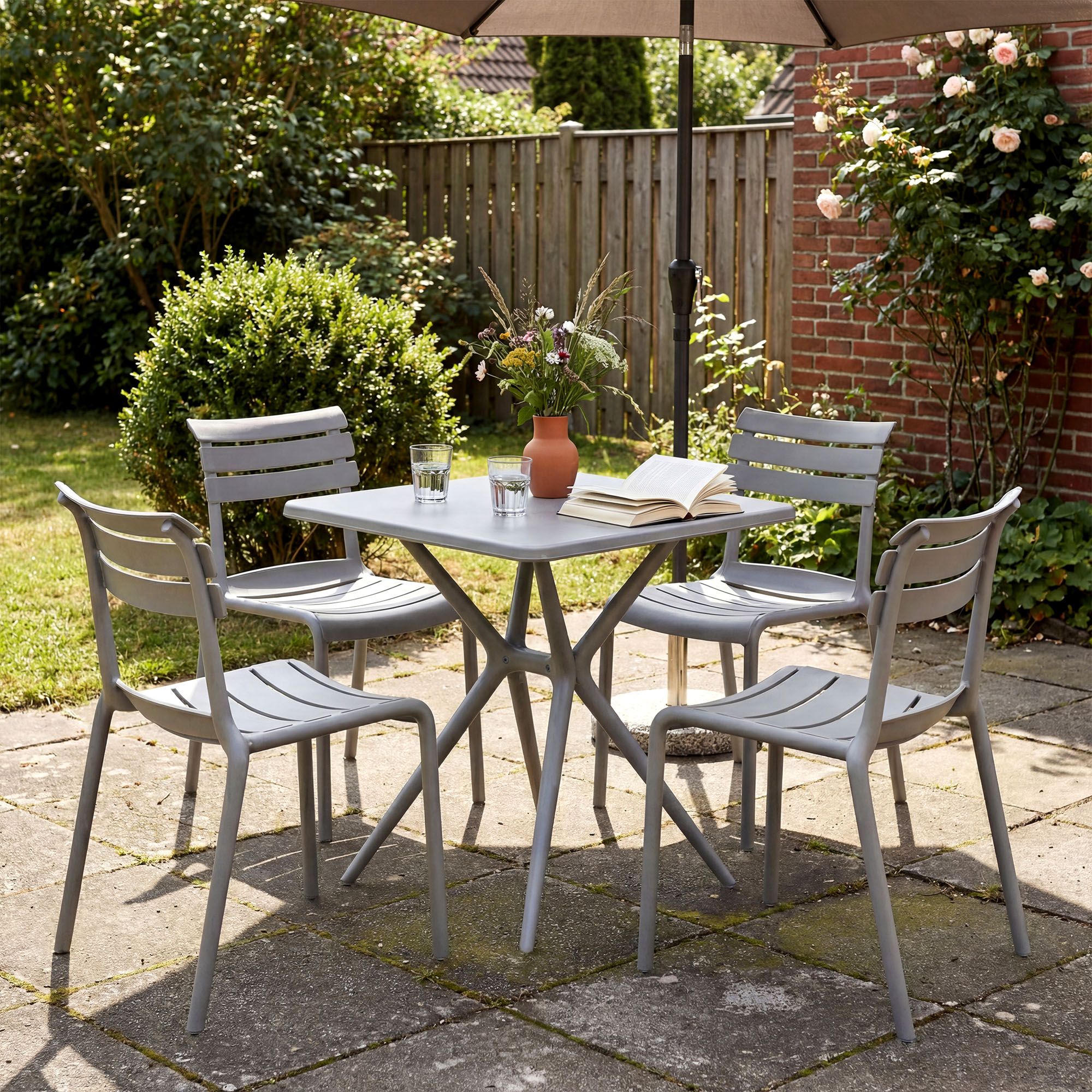 Gartenmöbel-Set Vela mit 4 Stühlen grau