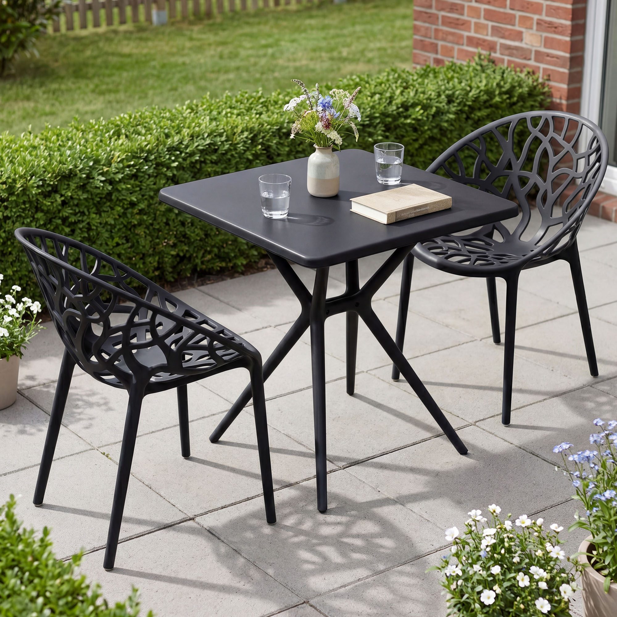 Gartenmöbel-Set Lumera mit 2 Stühlen schwarz