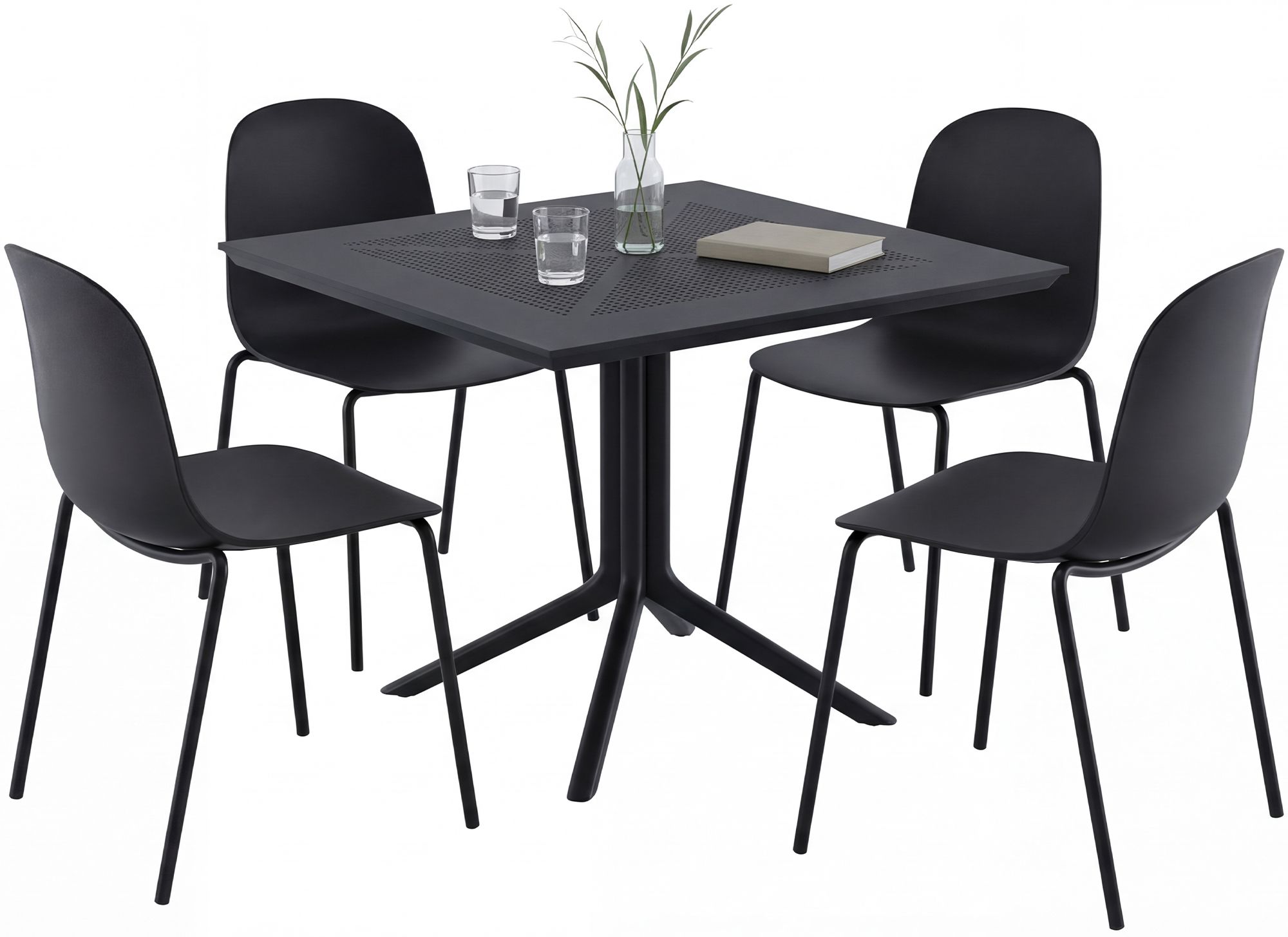 Gartenmöbel-Set Zeron mit 4 Stühlen schwarz