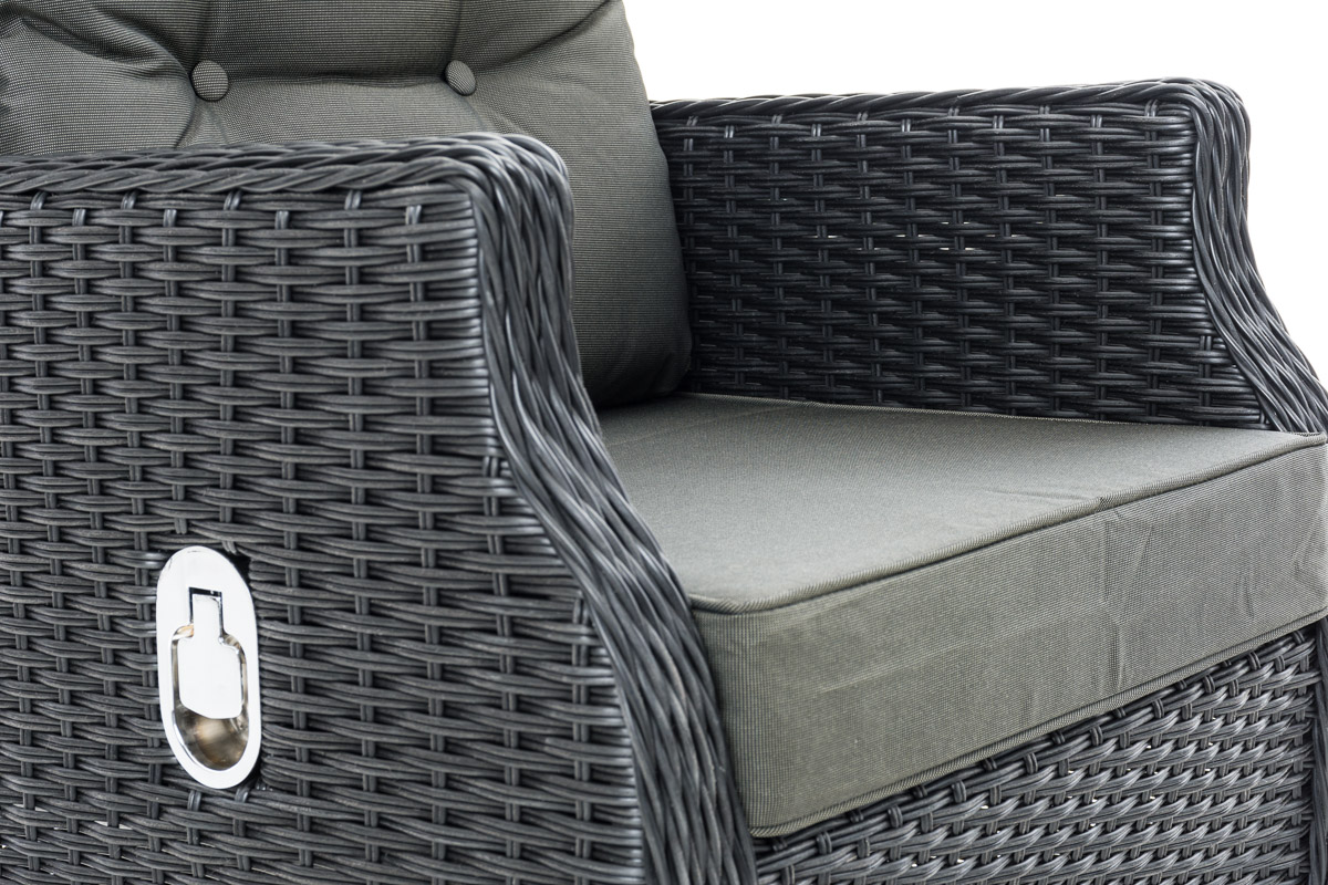 Polyrattan Verstellbarer Sessel Breno inkl. Fußhocker schwarz anthrazit