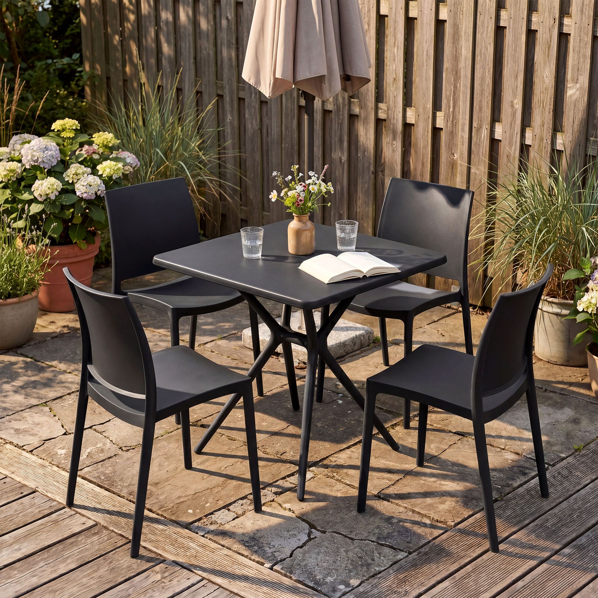 Gartenmöbel-Set Amino mit 4 Stühlen schwarz