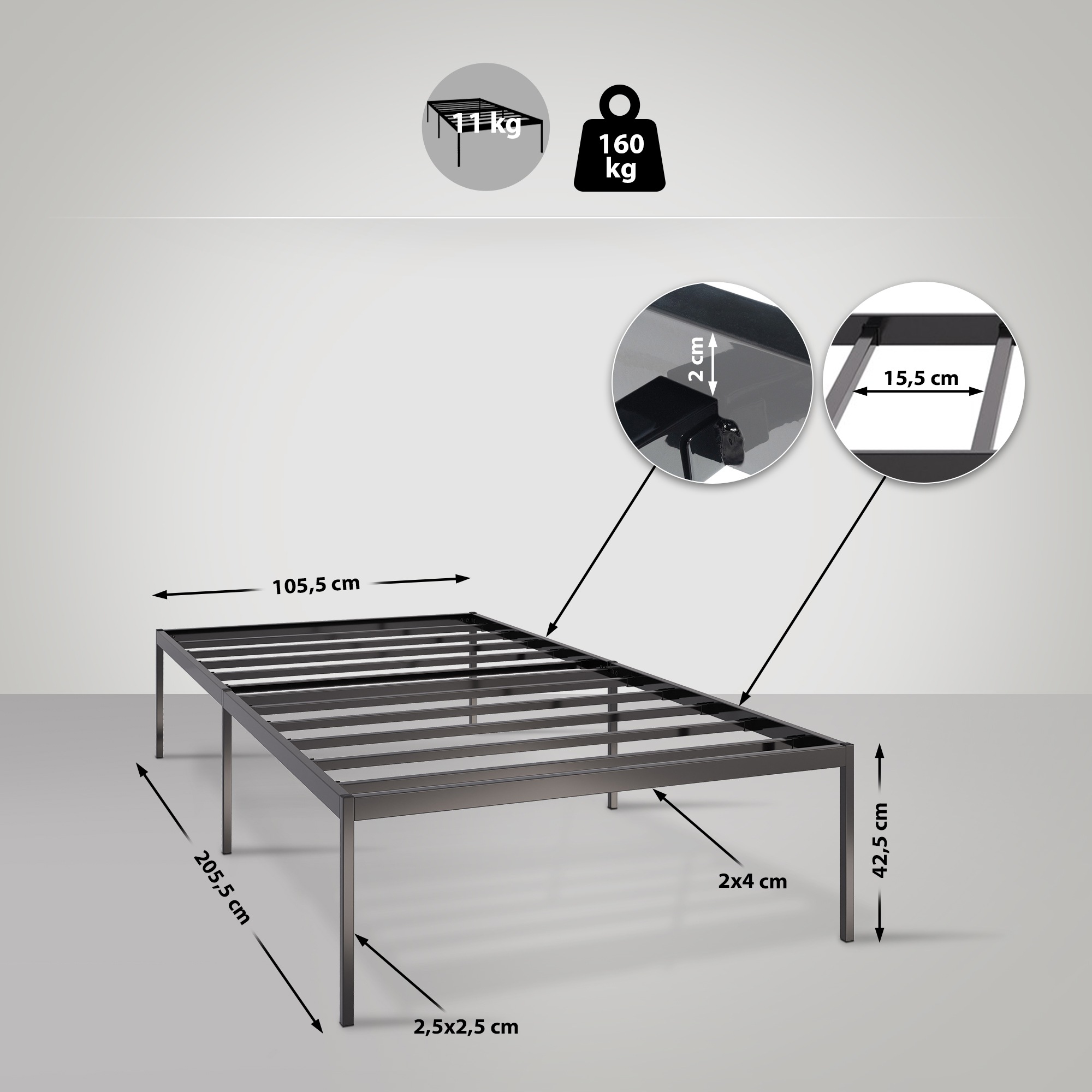 Metallbett Fargo schwarz 200x100x42 cm