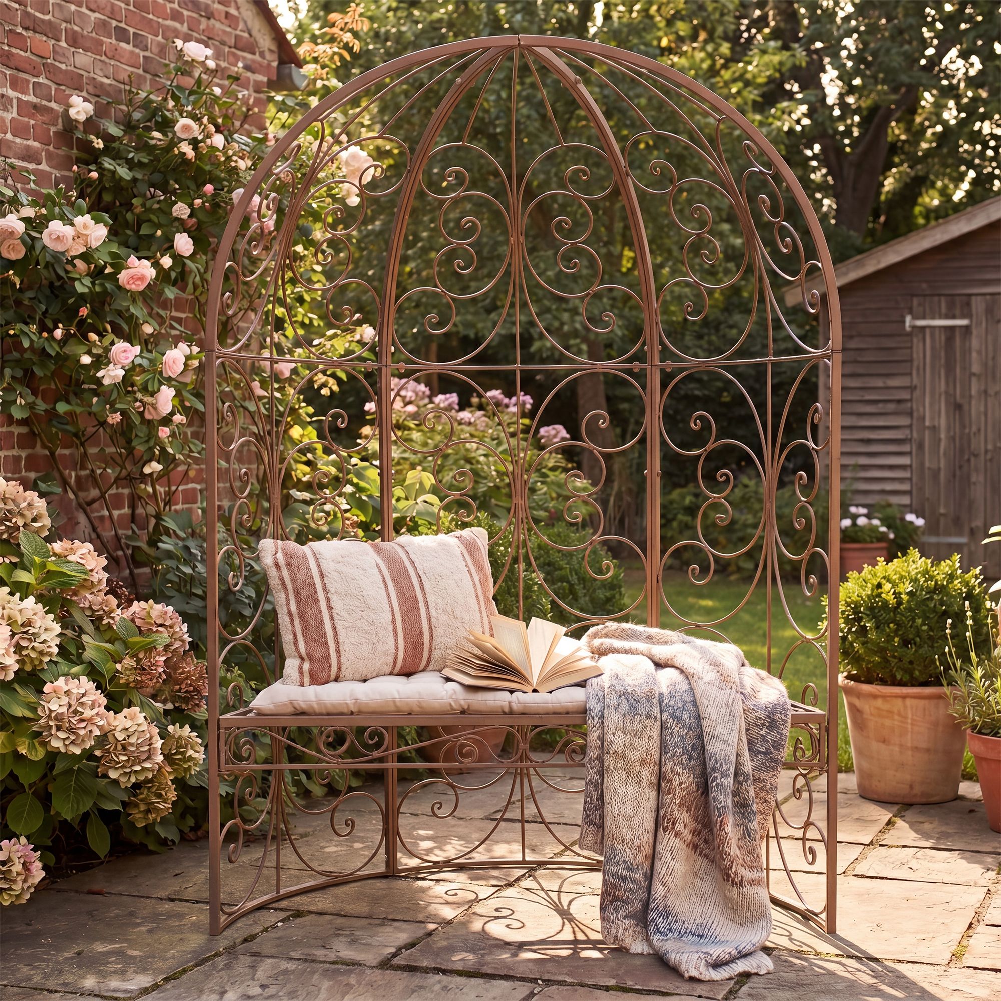 Halbpavillon Rosie mit Sitzbank antik braun