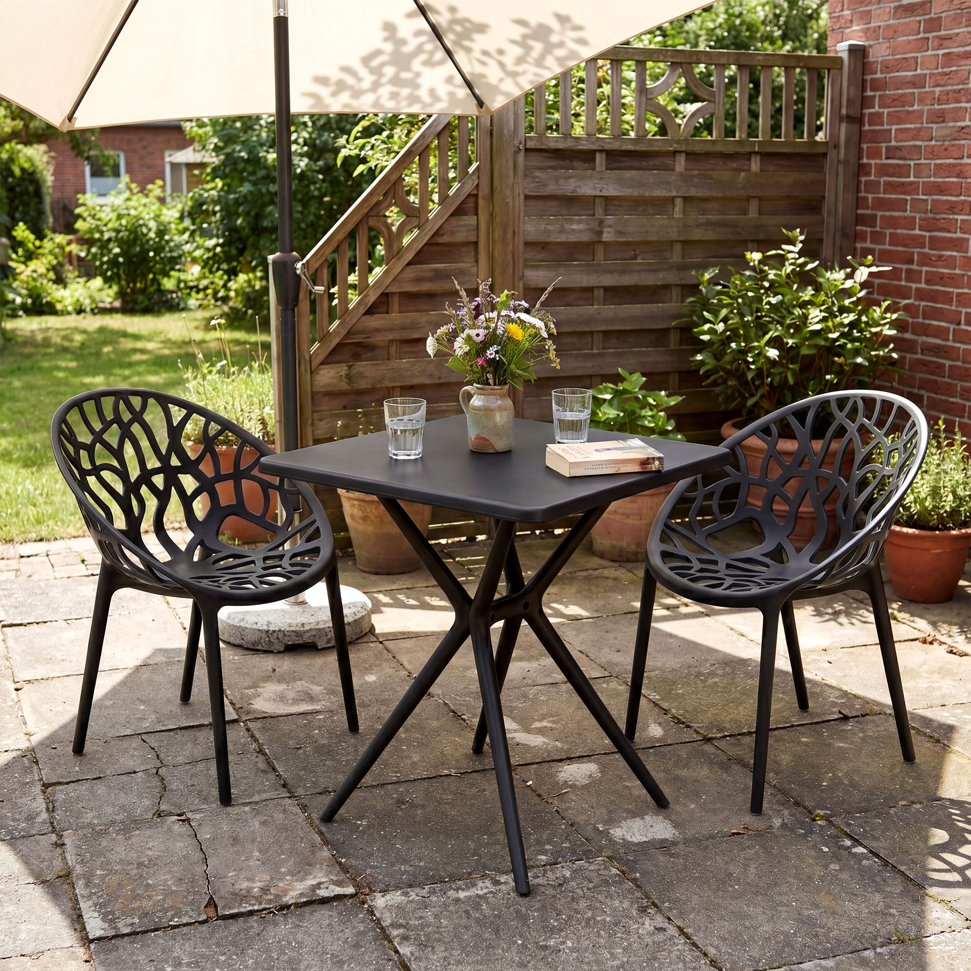 Gartenmöbel-Set Lumera mit 2 Stühlen schwarz