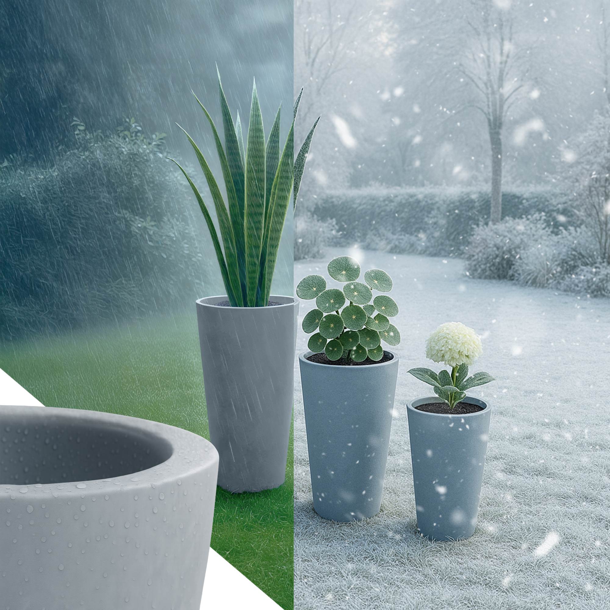 3er Set Pflanzkübel rund 3 grau