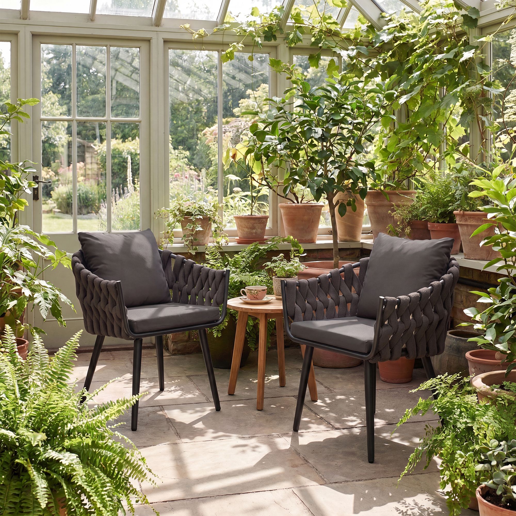 Gartensessel Naxos Taupe mit Sitzkissen anthrazit