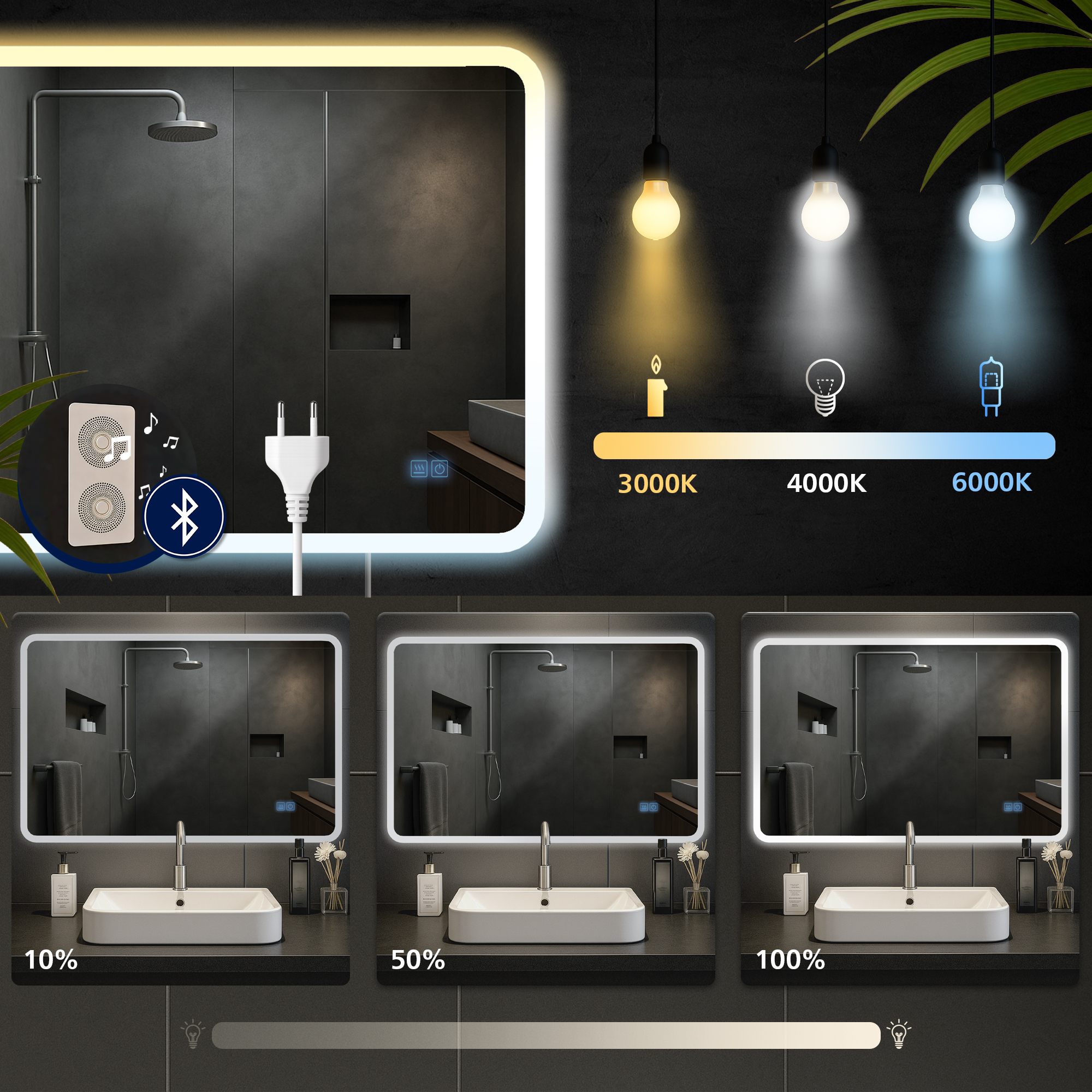 Badspiegel Jericho mit Bluetooth 70x100 cm