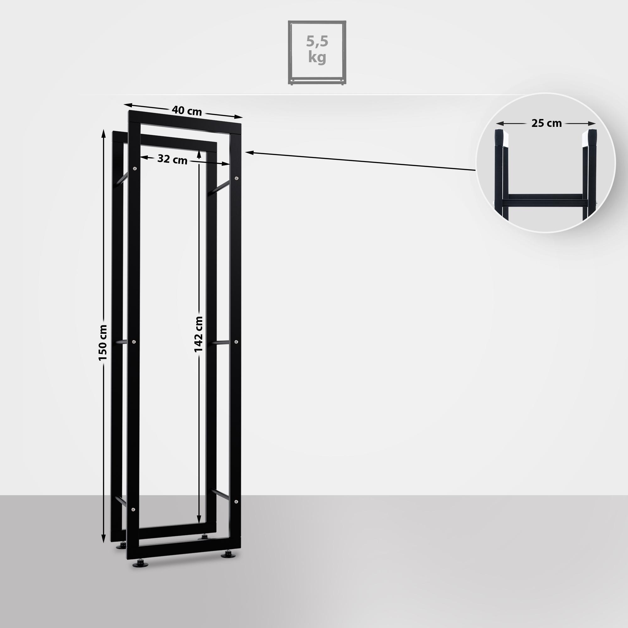 Kaminholzständer Keri V2 schwarz 25x40x150 cm