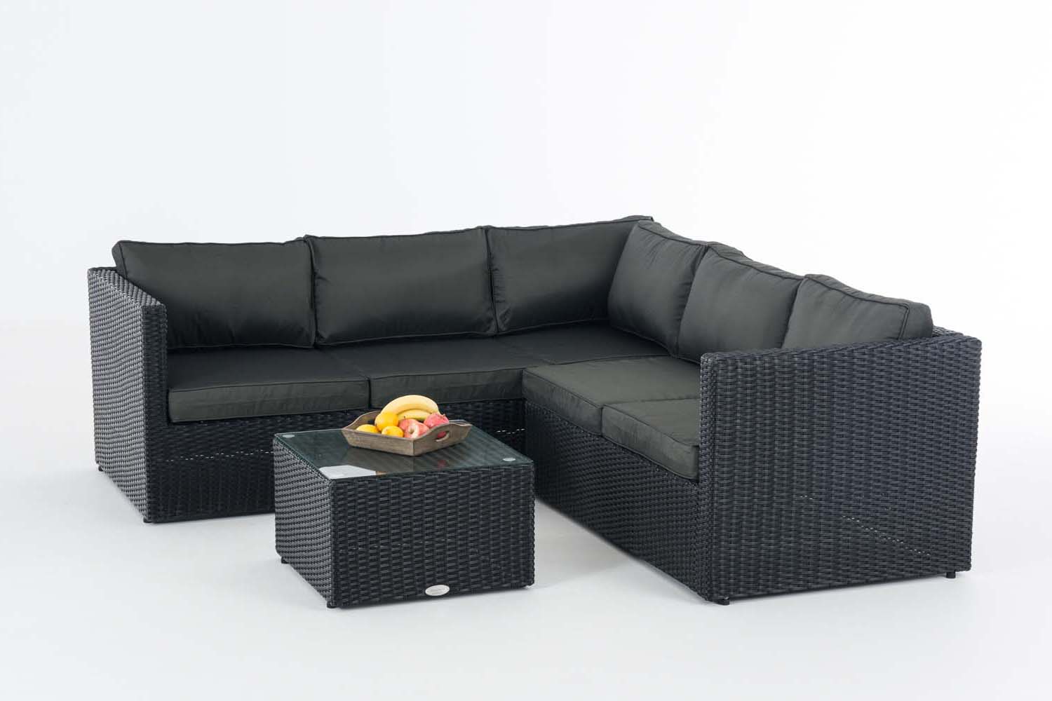 Polyrattan Ecksofa-Garnitur Genero 5mm schwarz anthrazit