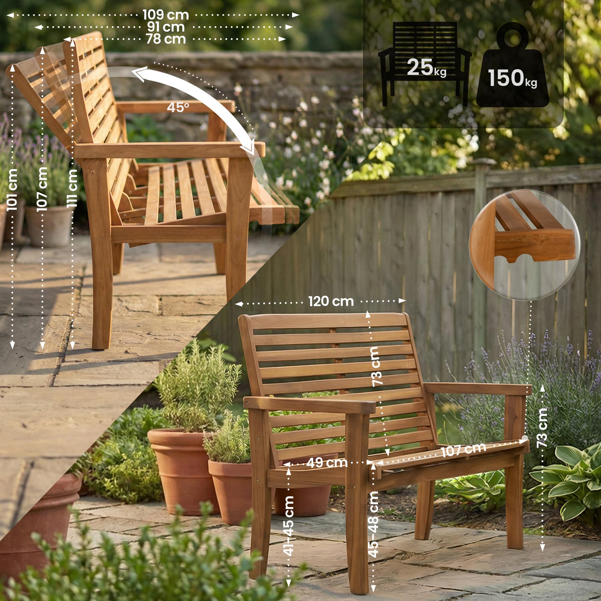 Teakbank Nicosia mit Liegefunktion teak 120 cm