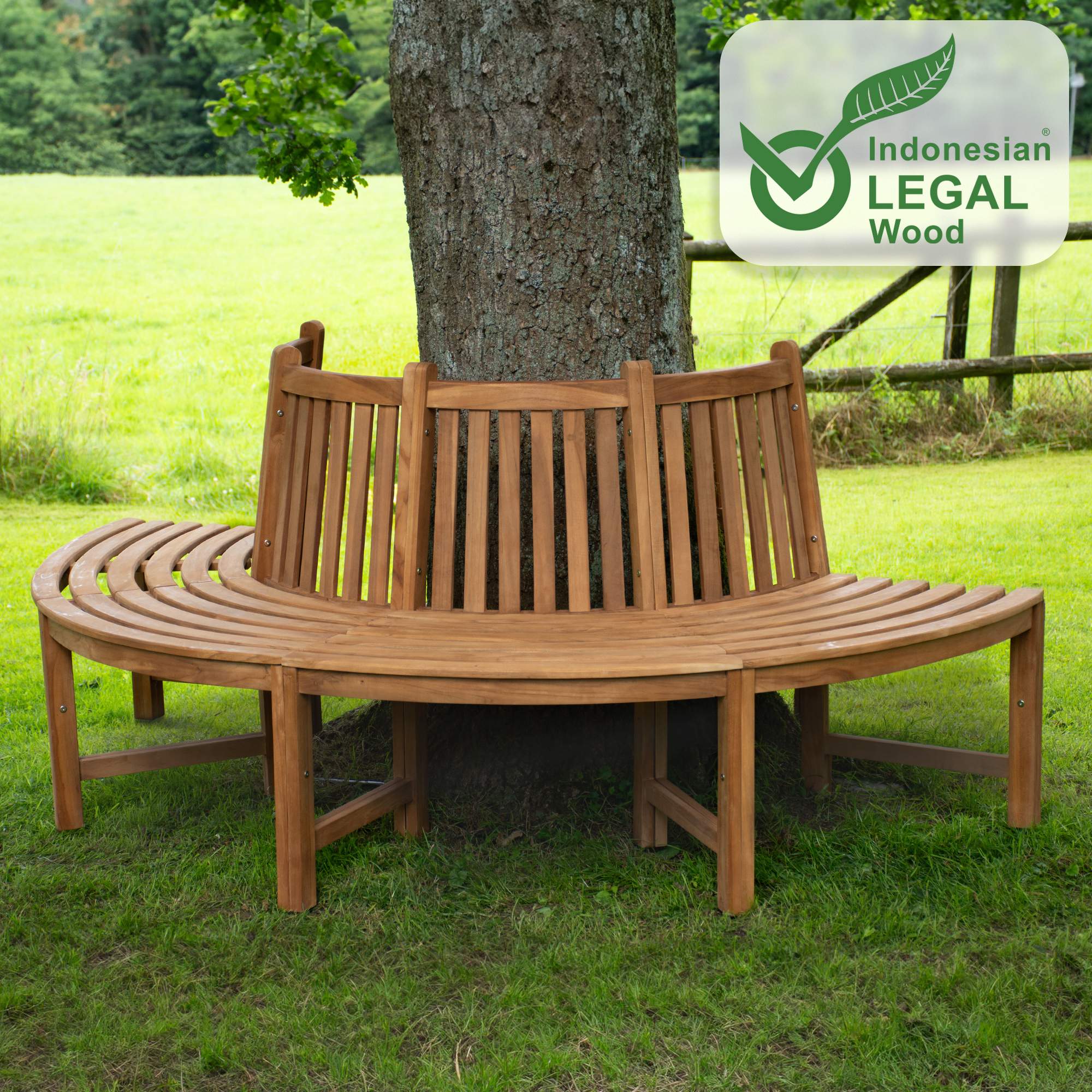 180° Baumbank Male mit Rückenlehne aus Teak braun