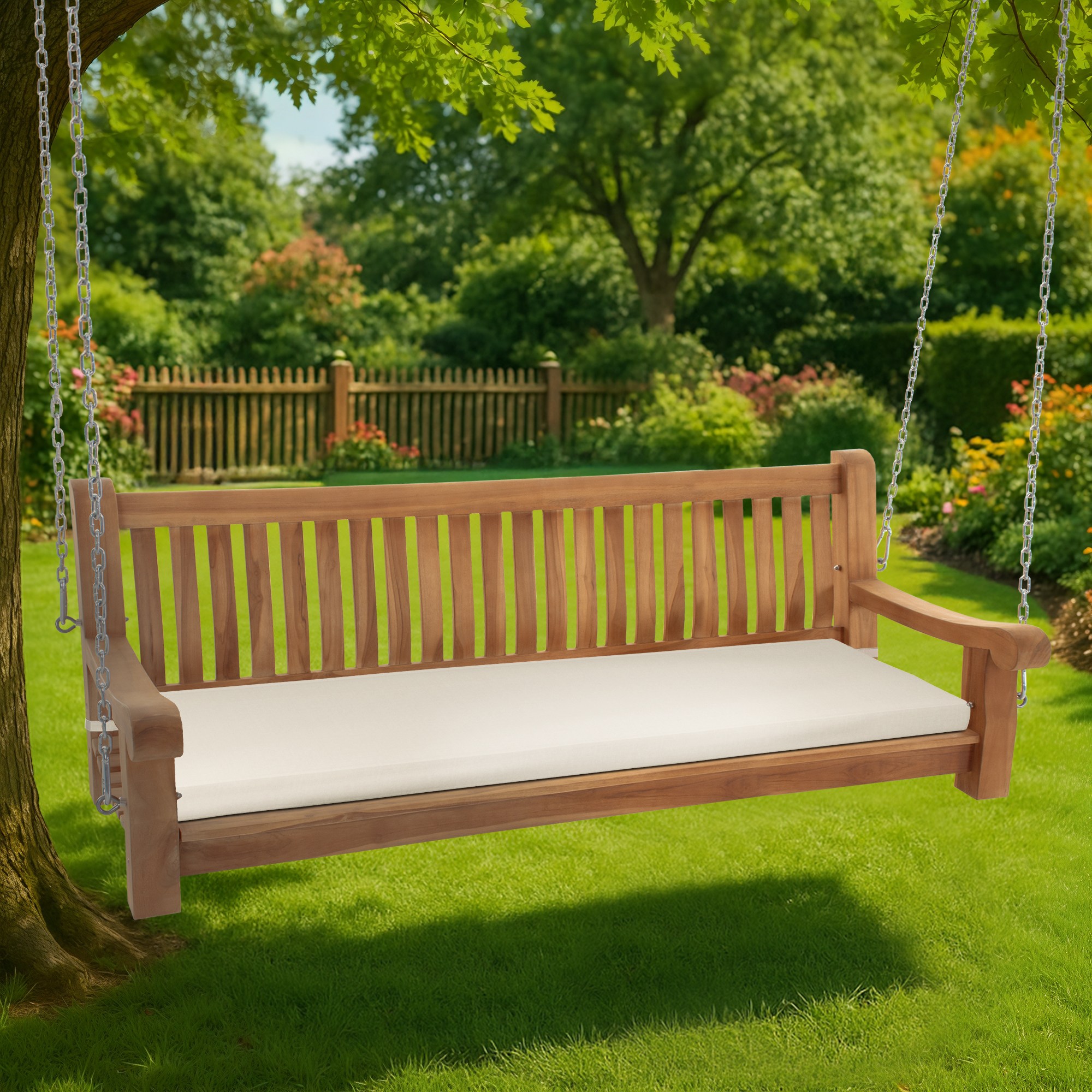 Schaukelbank wetterfest Joyce mit Sitzkissen creme 166x48x8 cm