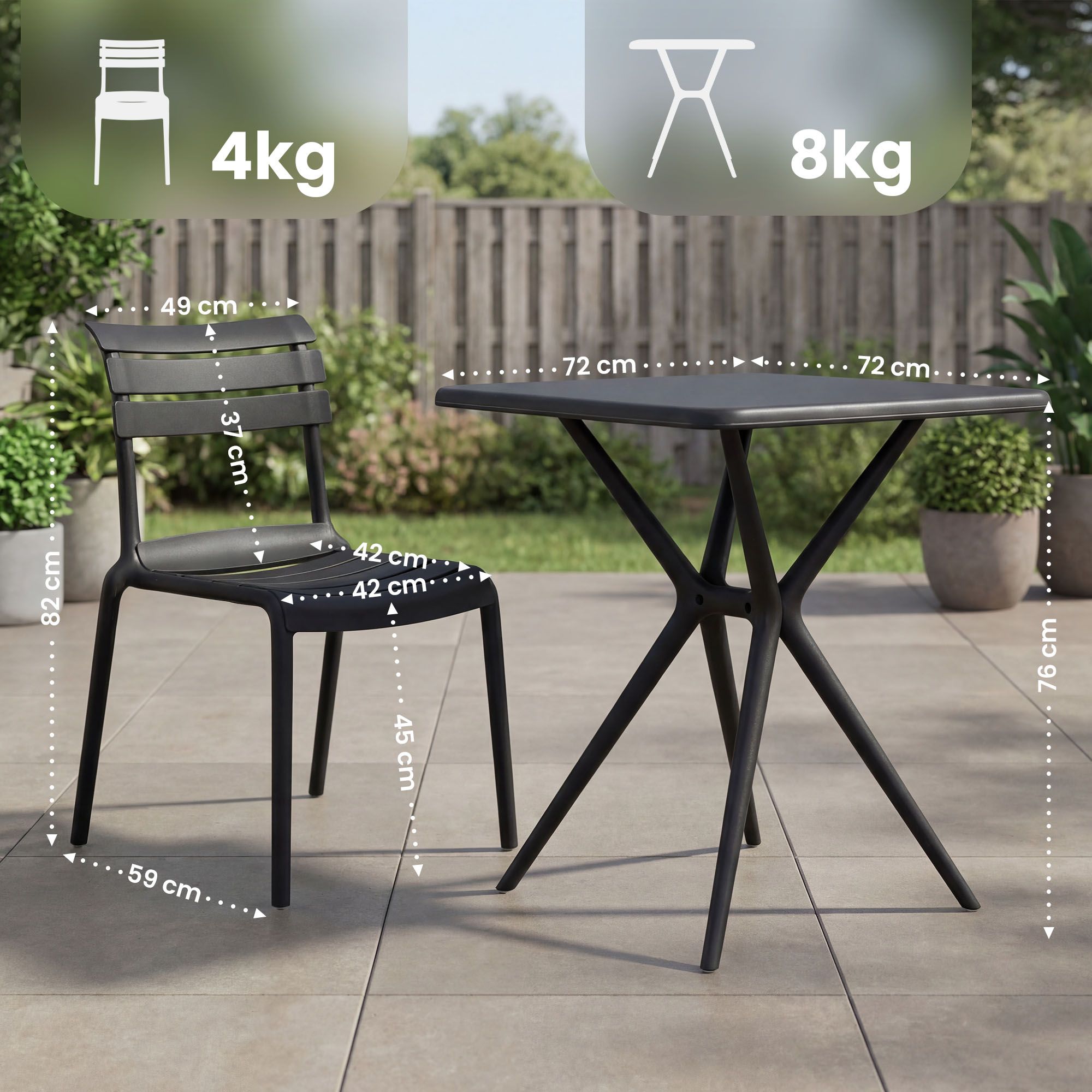 Gartenmöbel-Set Vela mit 2 Stühlen schwarz