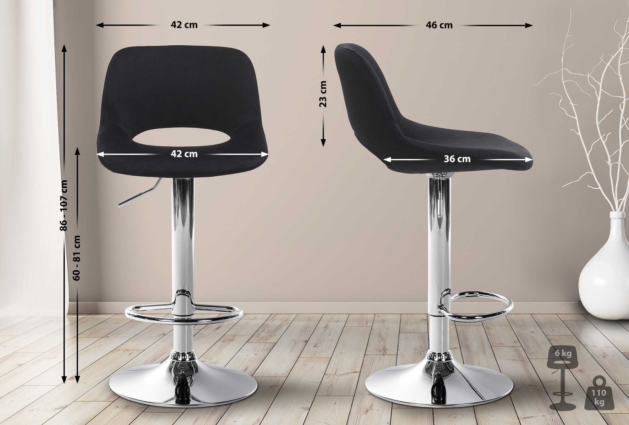 2er Set Barhocker Camden Samt