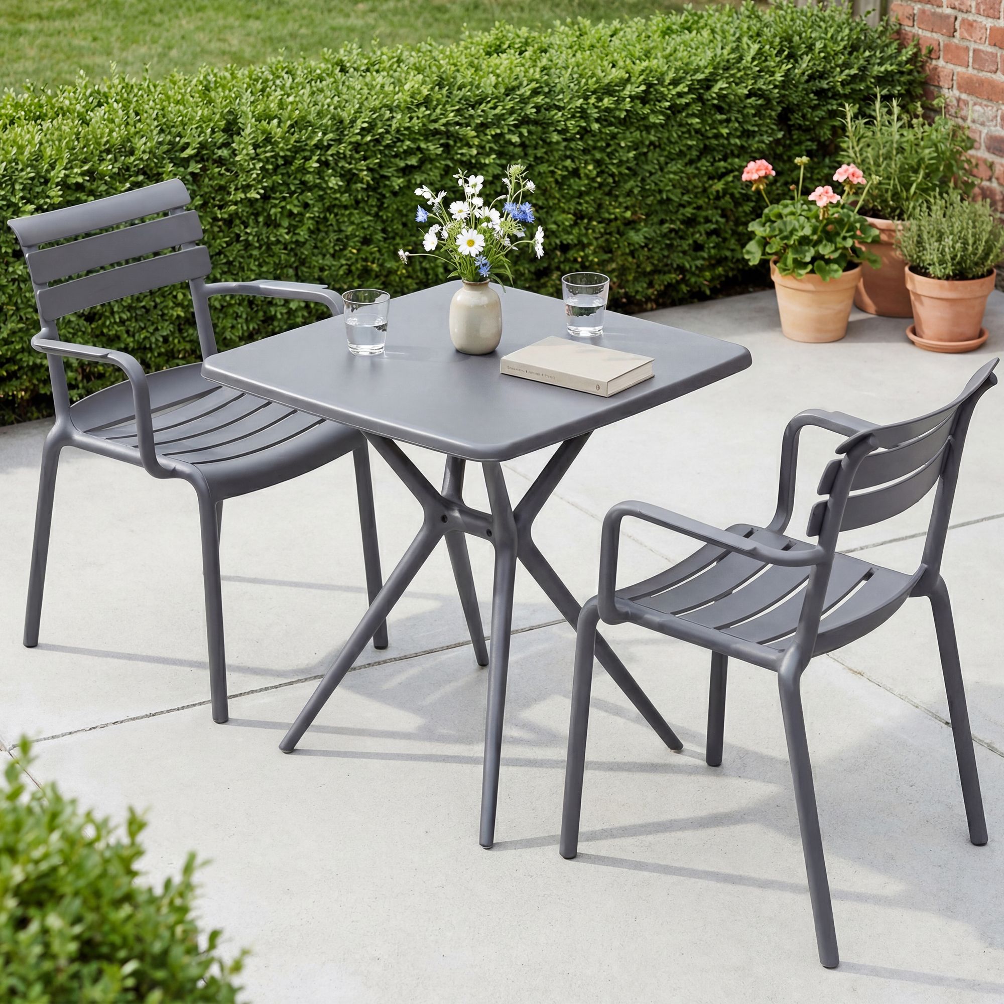 Gartenmöbel-Set Avena mit 2 Stühlen dunkelgrau