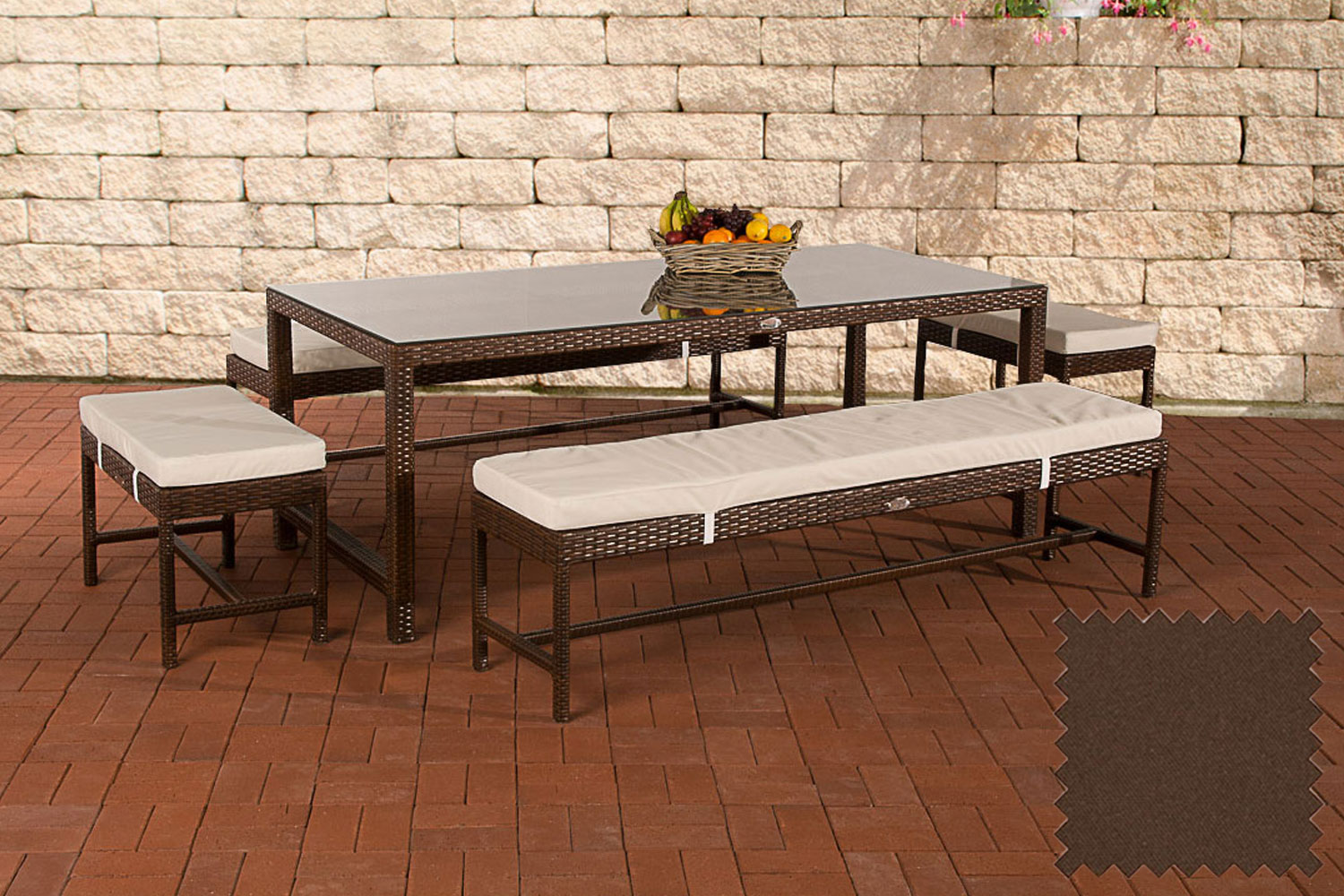 Polyrattan Esstischgruppe Hawaii braun-meliert terrabraun