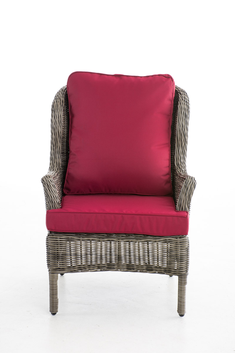 Polyrattan Sessel Stuhl Jardin grau-meliert rubinrot