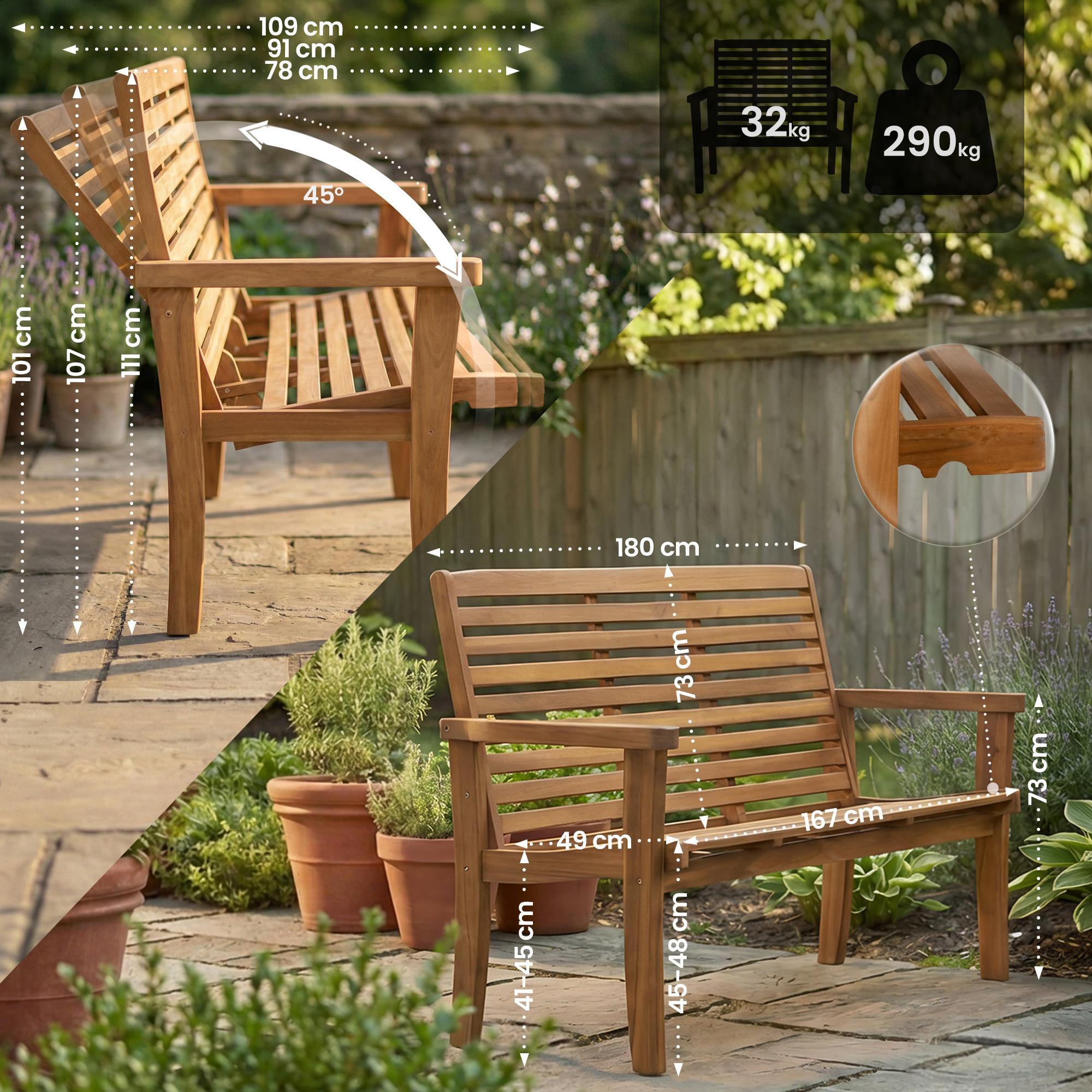 Teakbank Nicosia mit Liegefunktion teak 180 cm