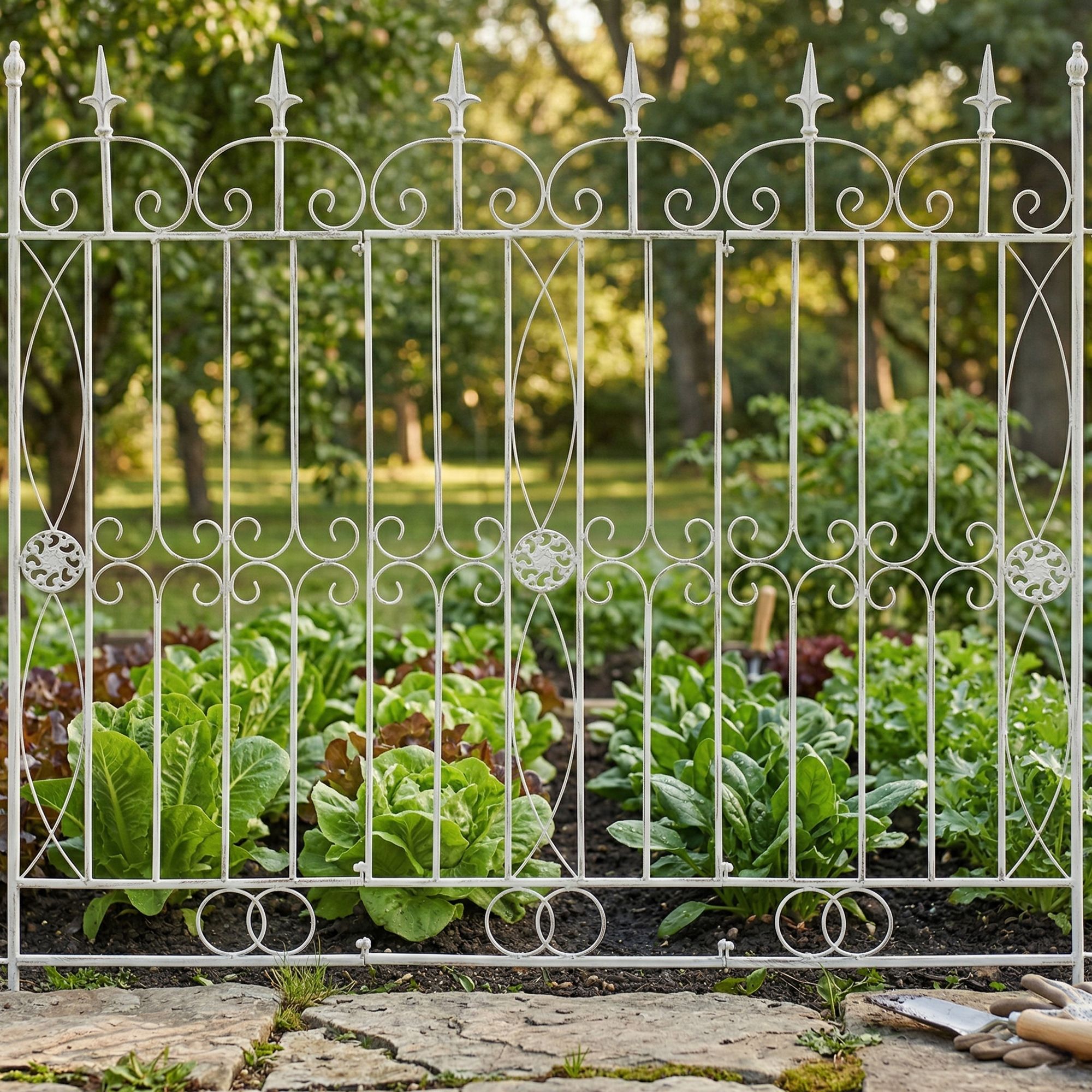 4er Set Gartenzäune Mangold antik weiß