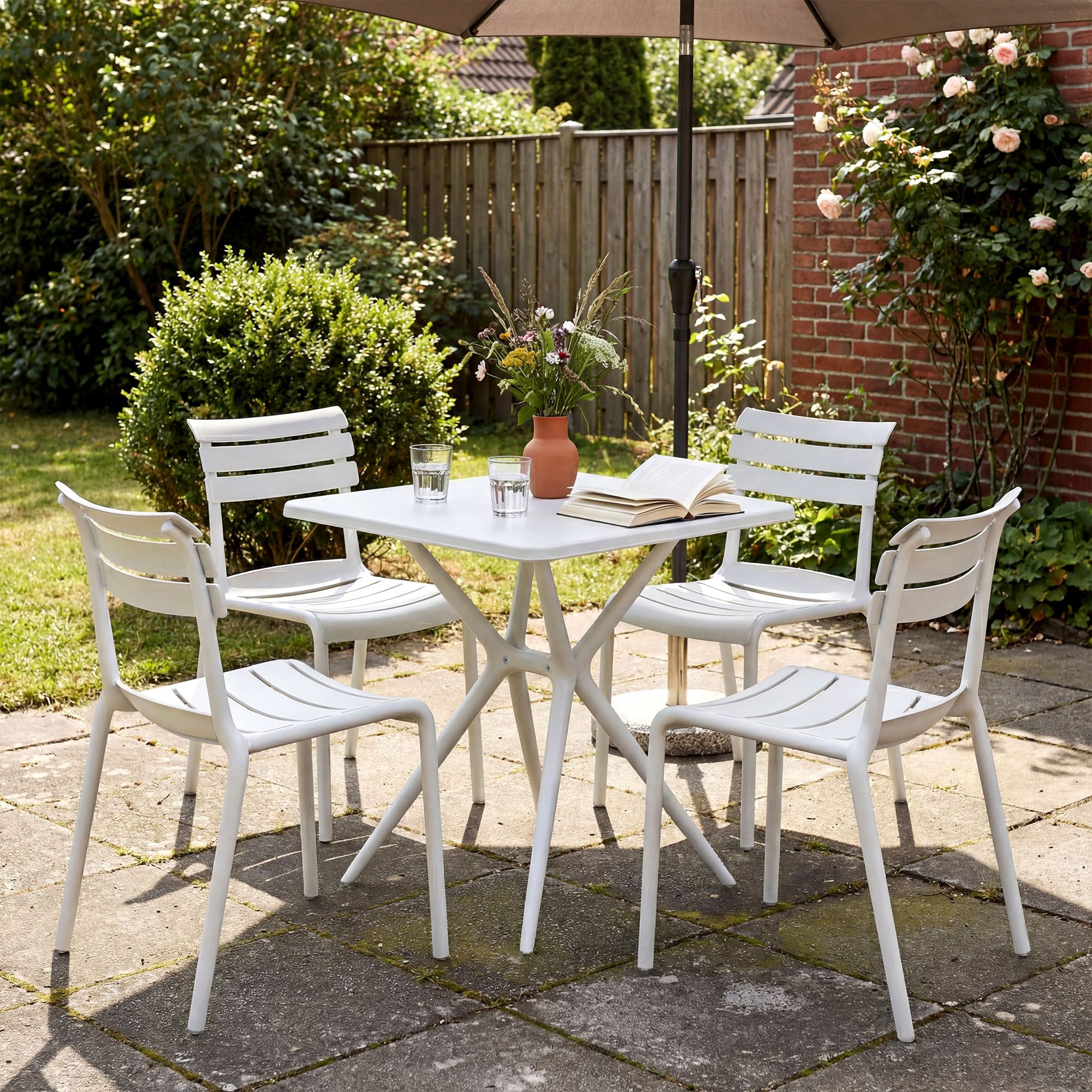 Gartenmöbel-Set Vela mit 4 Stühlen weiß