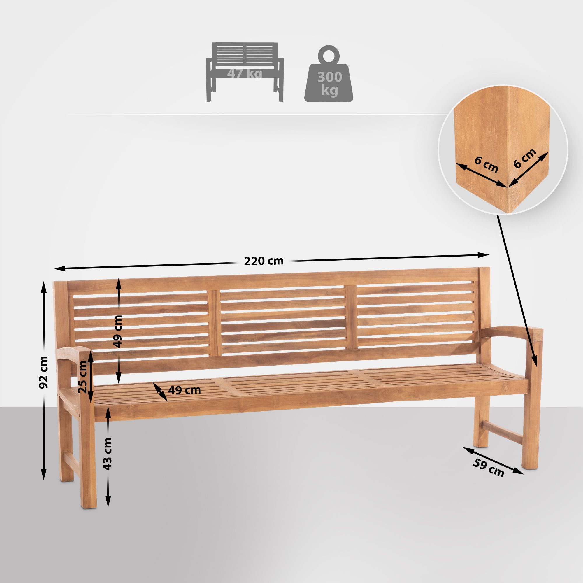 Teakbank Halden teak 220 cm