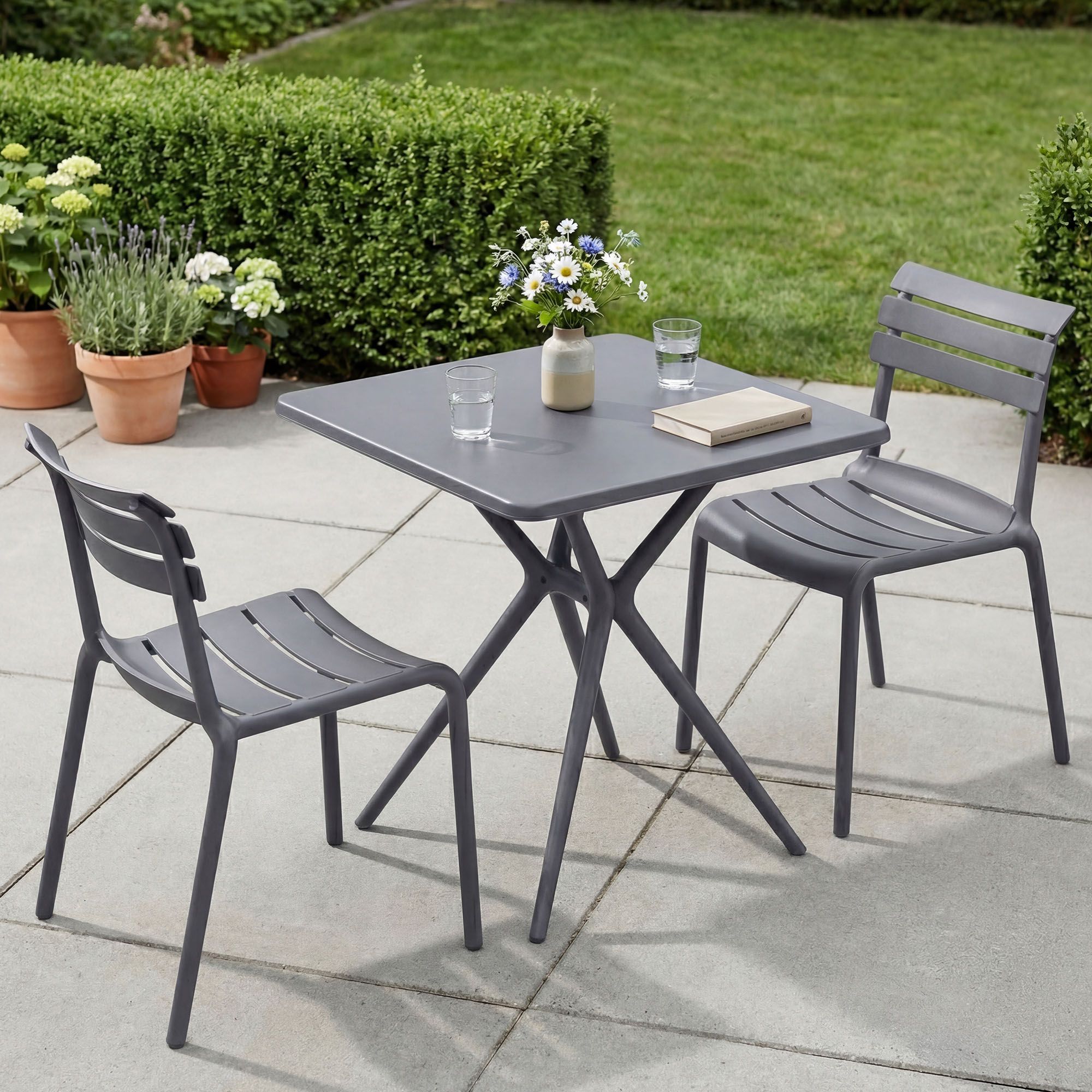 Gartenmöbel-Set Vela mit 2 Stühlen dunkelgrau