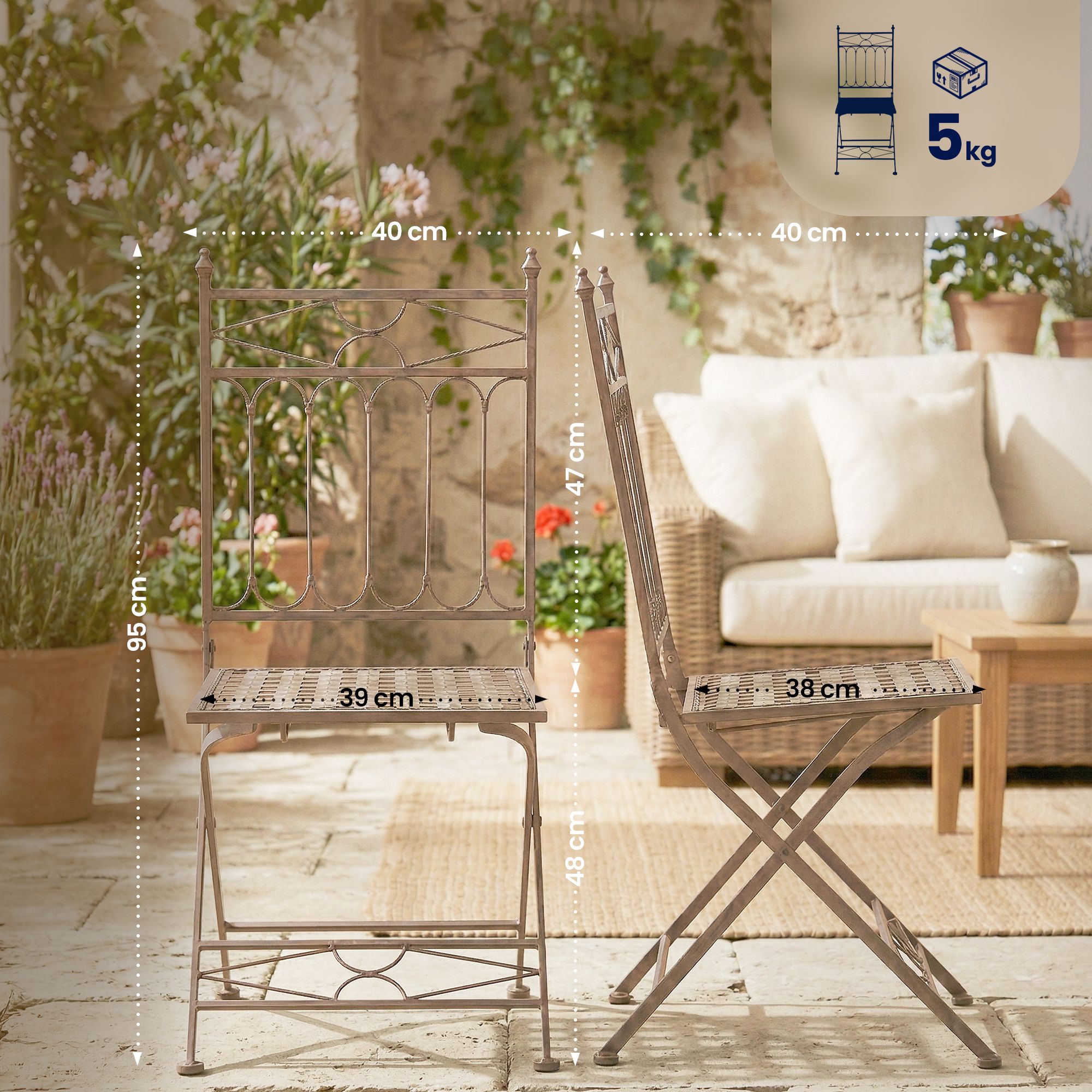 2er Set Klappstühle Asina antik braun