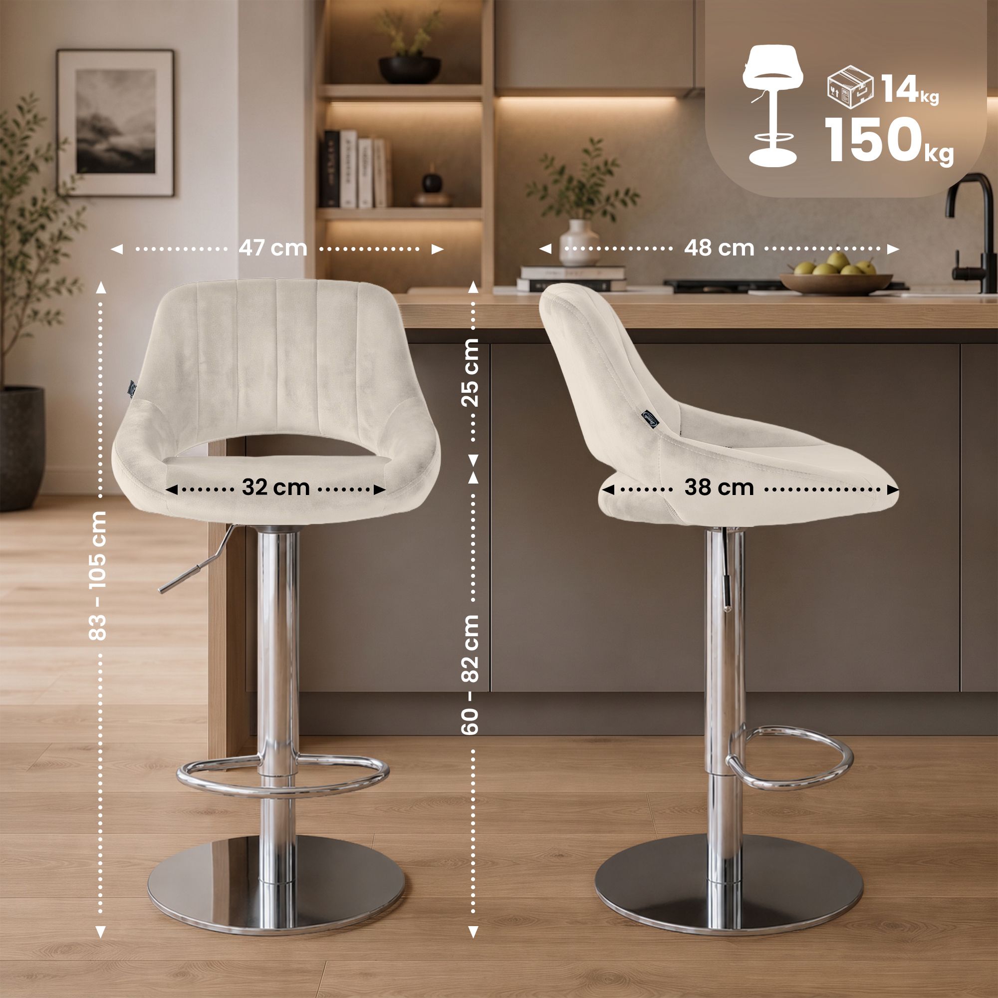Barhocker Milet Chrom mit extra schwerem Standfuß