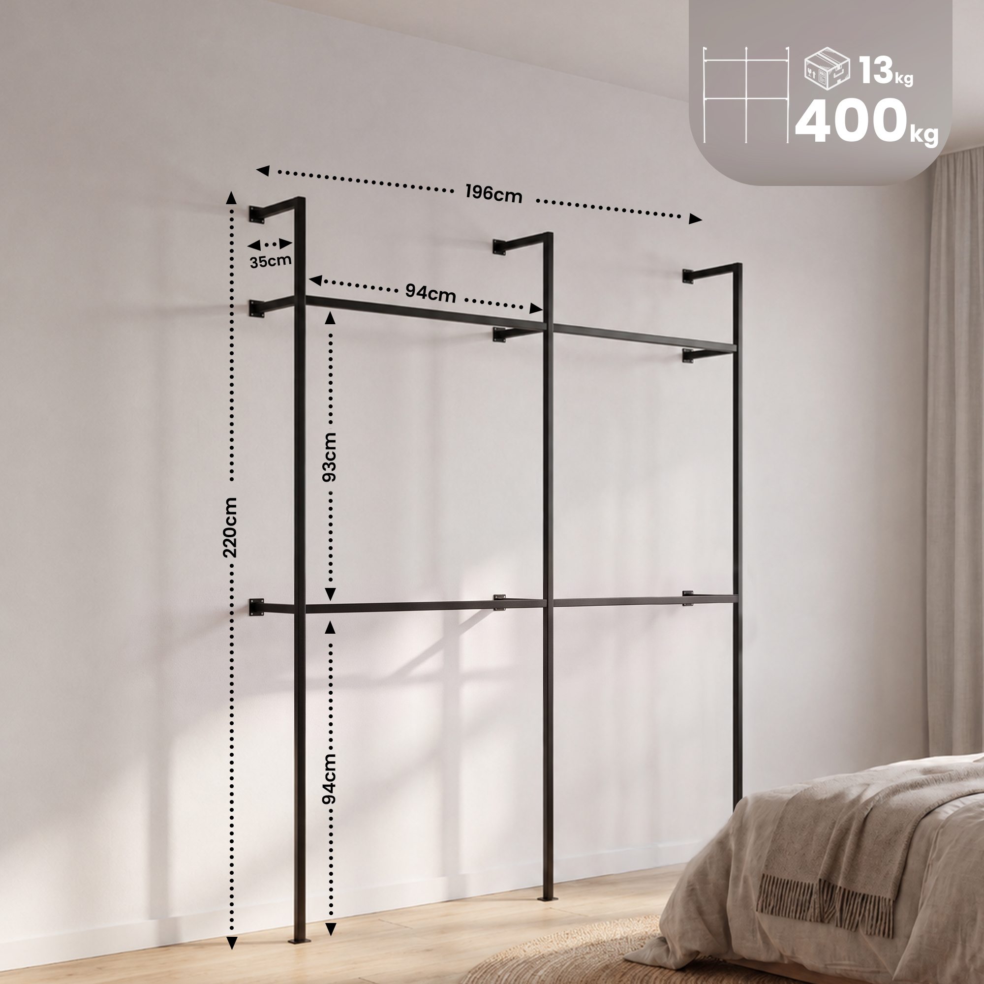 Wandgarderobe Arundel schwarz 196x35x220 cm