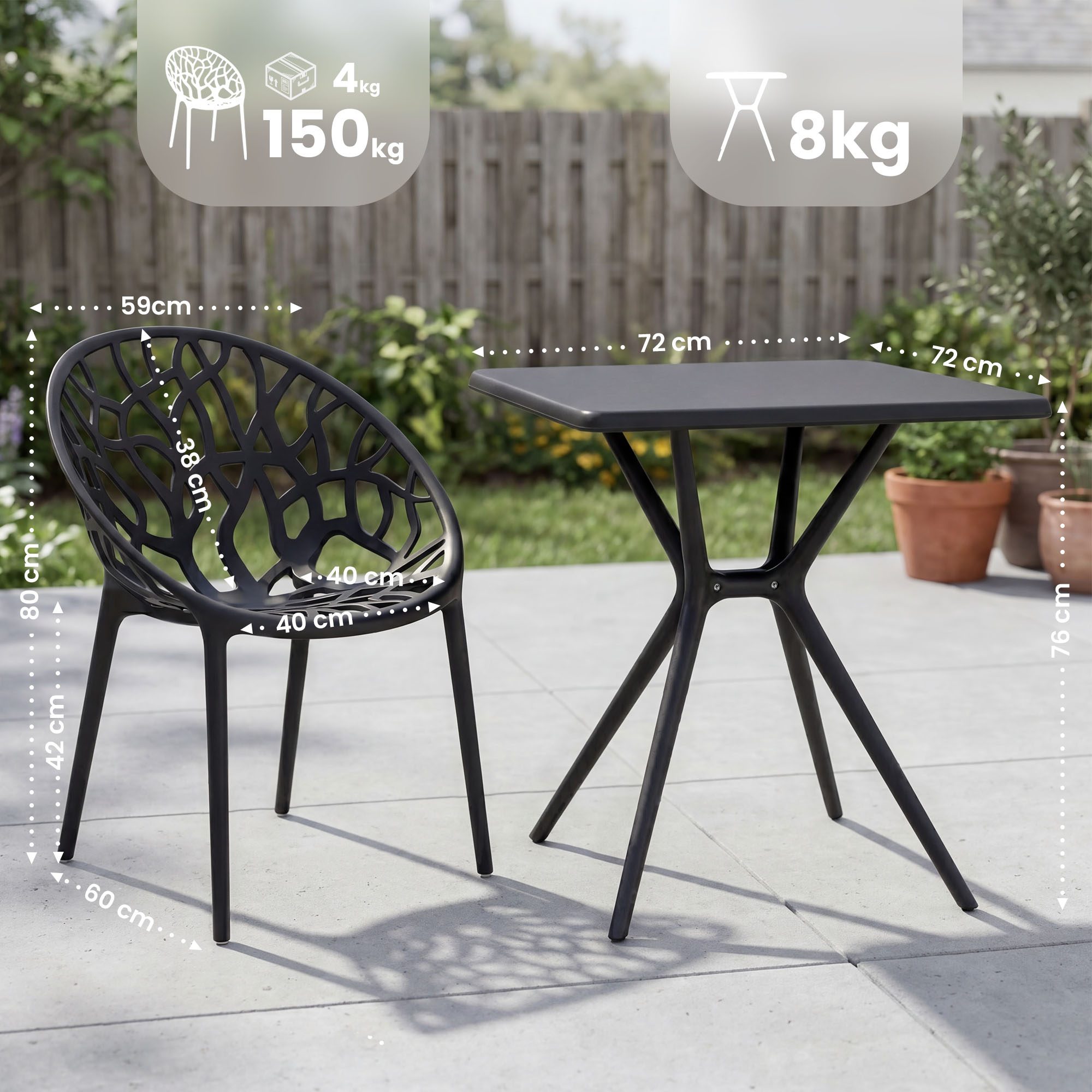 Gartenmöbel-Set Lumera mit 2 Stühlen schwarz