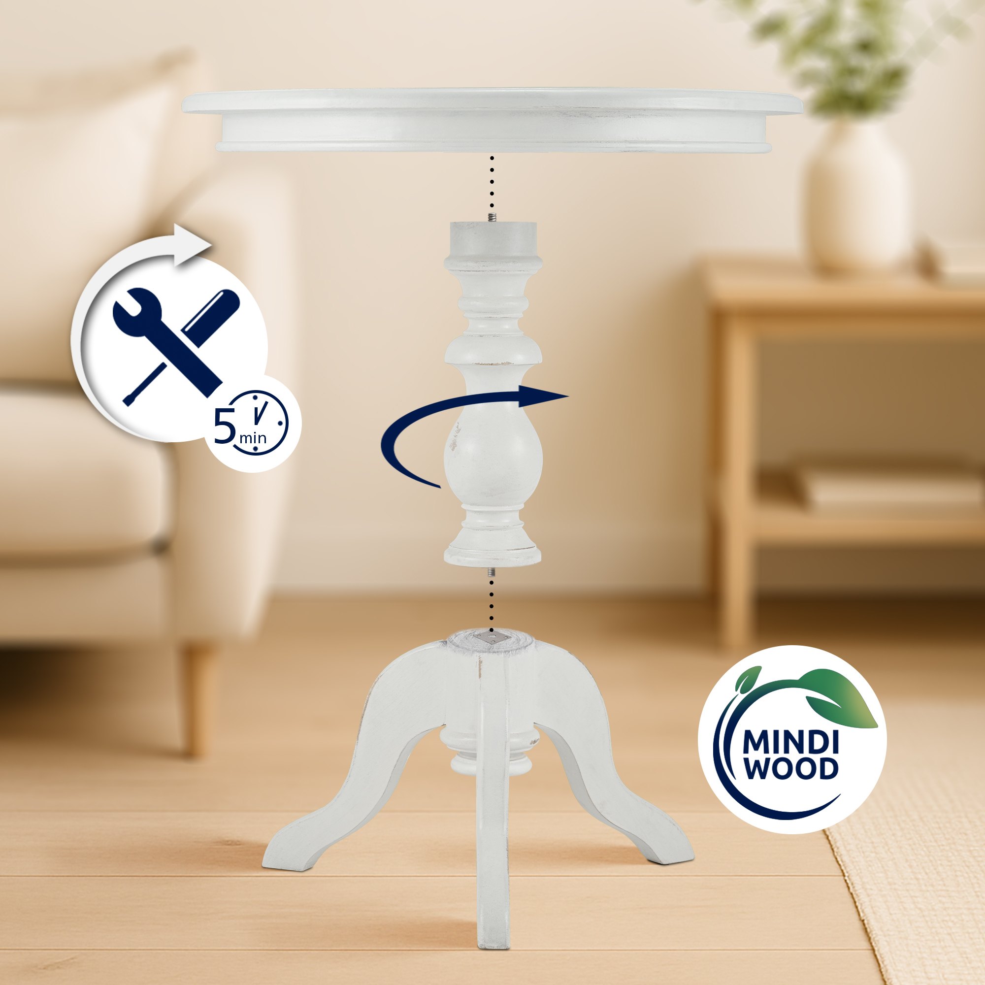 Beistelltisch Wiva 70 cm antik weiß