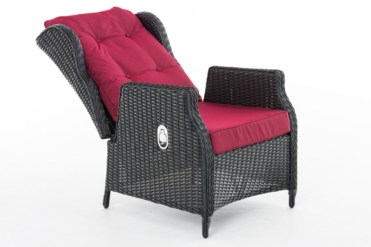 Polyrattan Verstellbarer Sessel Breno inkl. Fußhocker schwarz rubinrot