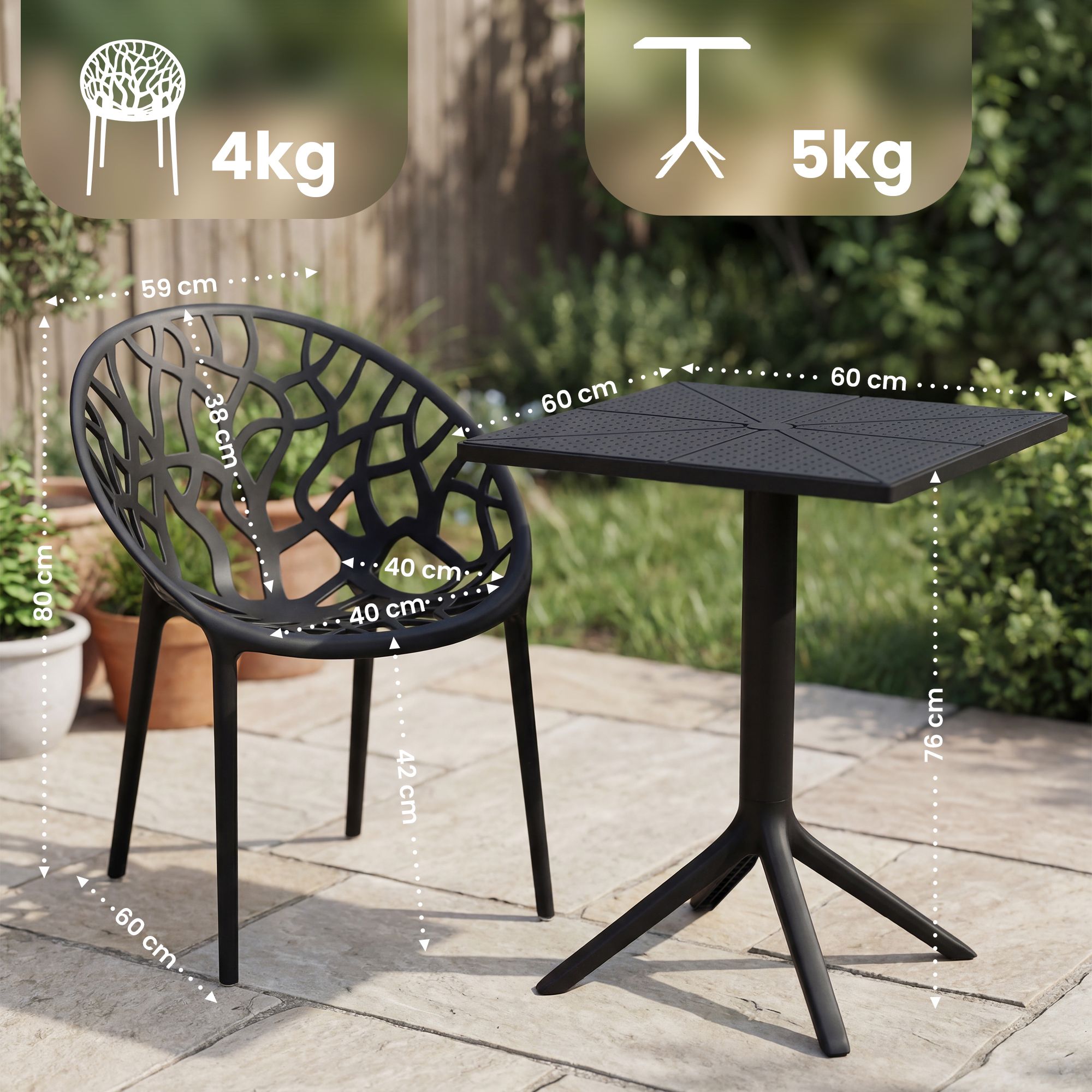 Gartenmöbel-Set Neriva mit 4 Stühlen schwarz