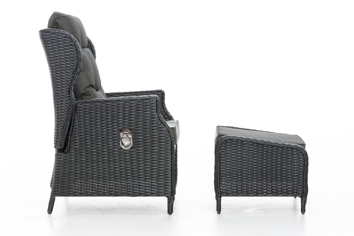 Polyrattan Verstellbarer Sessel Breno inkl. Fußhocker schwarz anthrazit