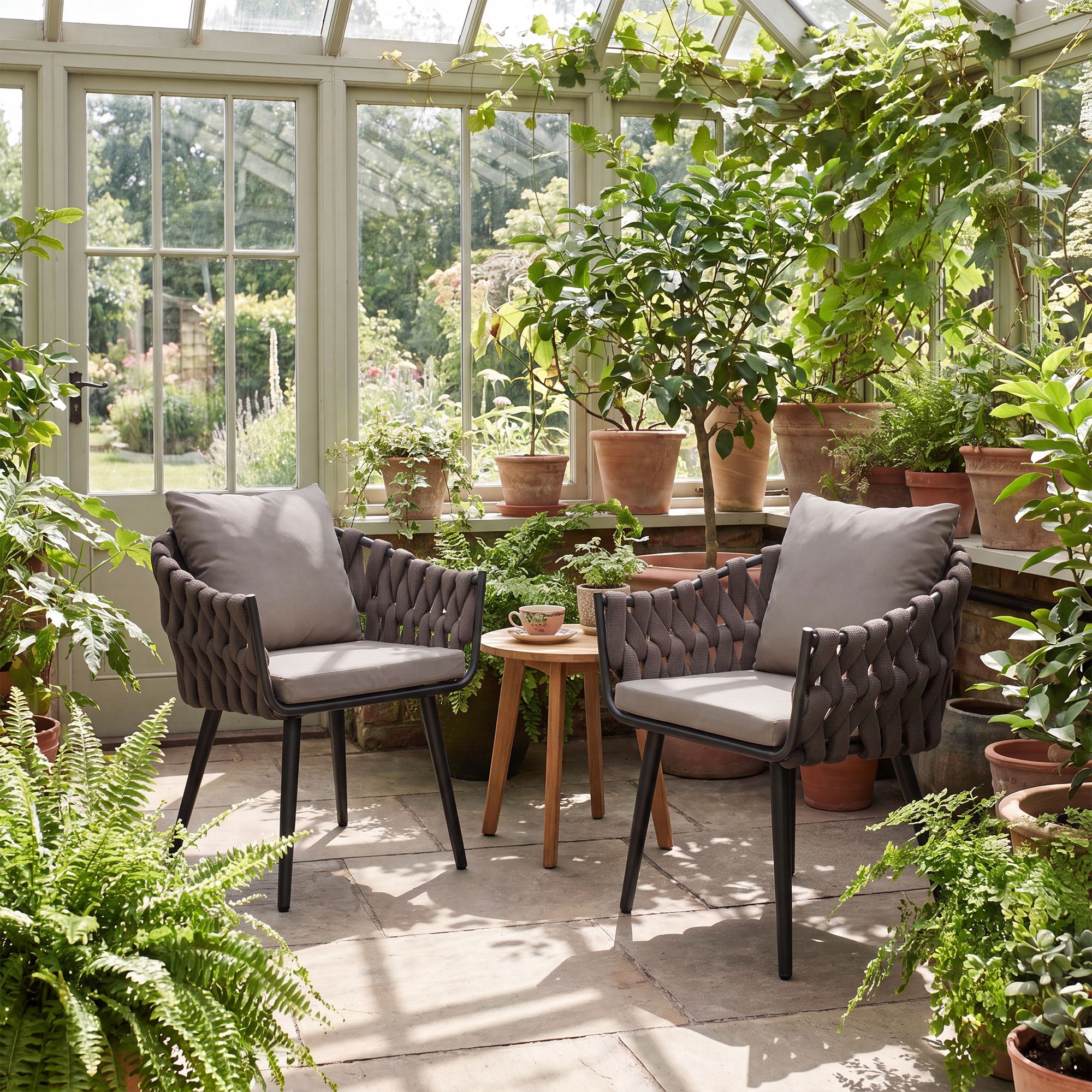 Gartensessel Naxos Taupe mit Sitzkissen grau