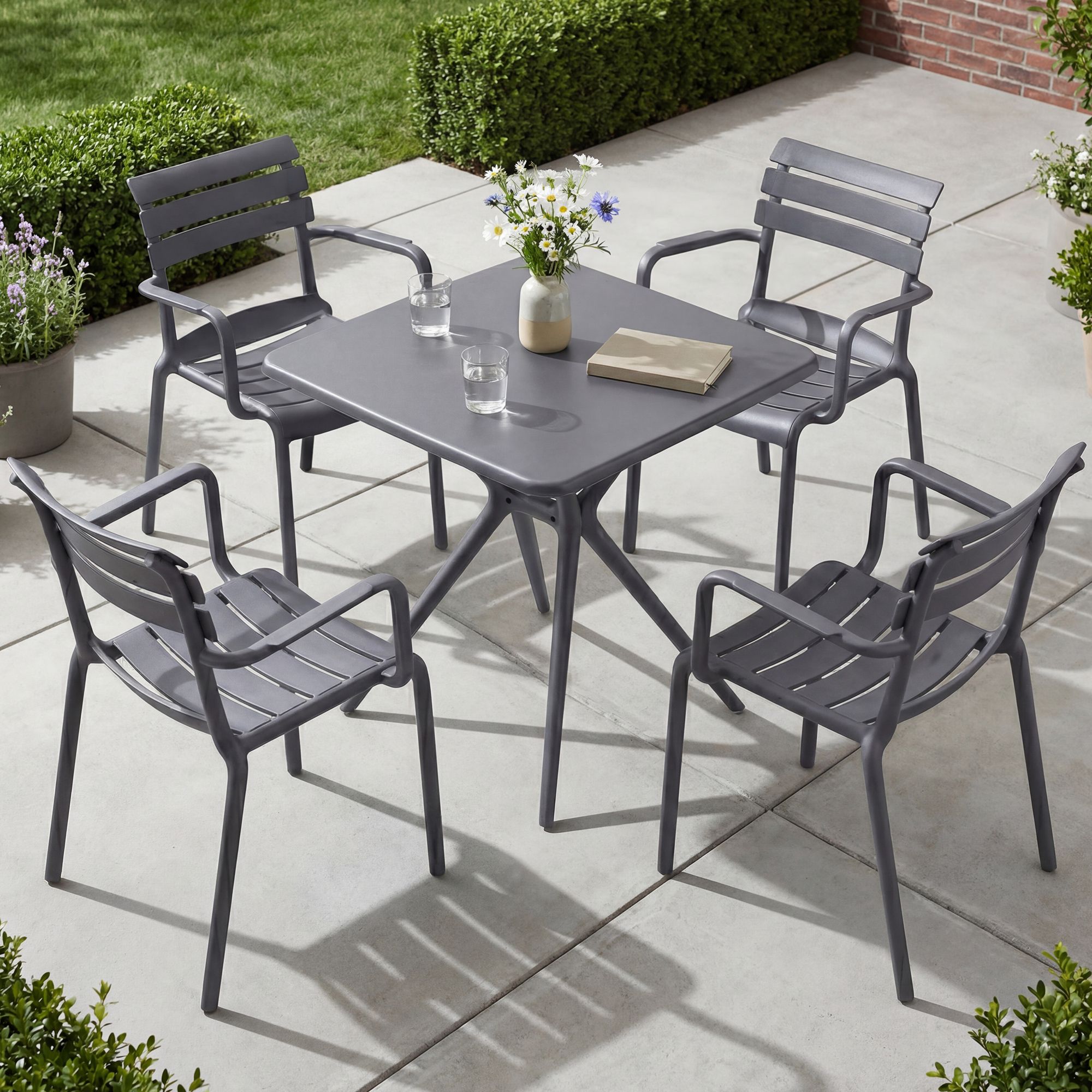 Gartenmöbel-Set Avena mit 4 Stühlen dunkelgrau